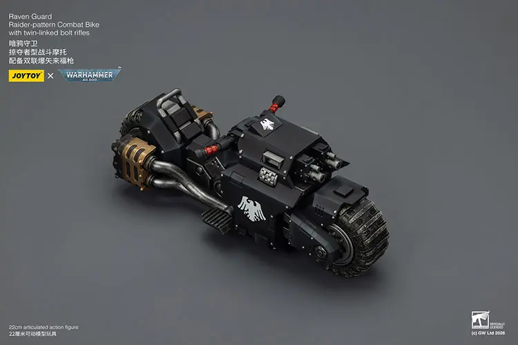 the upward right front of Action Figure Vehicle - Raven Guard Raider-pattern Combat Bike with twin-linked bolt rifles 1 18 - JOYTOY Warhammer 40K rectangle image The Upward Right Front Of Action Figure Vehicle Raven Guard Raider Pattern Combat Bike With Twin Linked Bolt Rifles 1 18 Joytoy Warhammer 40k Rectangle Image