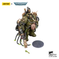 the upward side of ther Action Figure - JoyToy Death Guard Lord of Virulence with Power Fist and Twin Plague Spewer 1 18 - Warhammer 40K in white background the upward side of ther Action Figure - JoyToy Death Guard Lord of Virulence with Power Fist and Twin Plague Spewer 1 18 - Warhammer 40K in white background