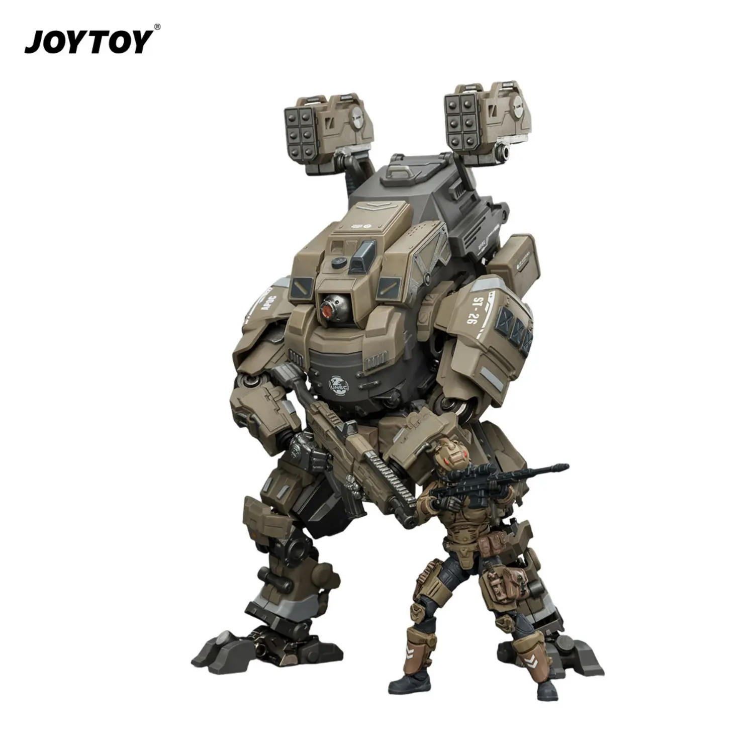 Action Figure - APOC Series Cosmic Zenith Fire Support Mech ST-8626 and UNSC Medic Acacia 1 25 - JOYTOY Dark Source in white background Action Figure Apoc Series Cosmic Zenith Fire Support Mech St 8626 And Unsc Medic Acacia 1 25 Joytoy Dark Source In White Background