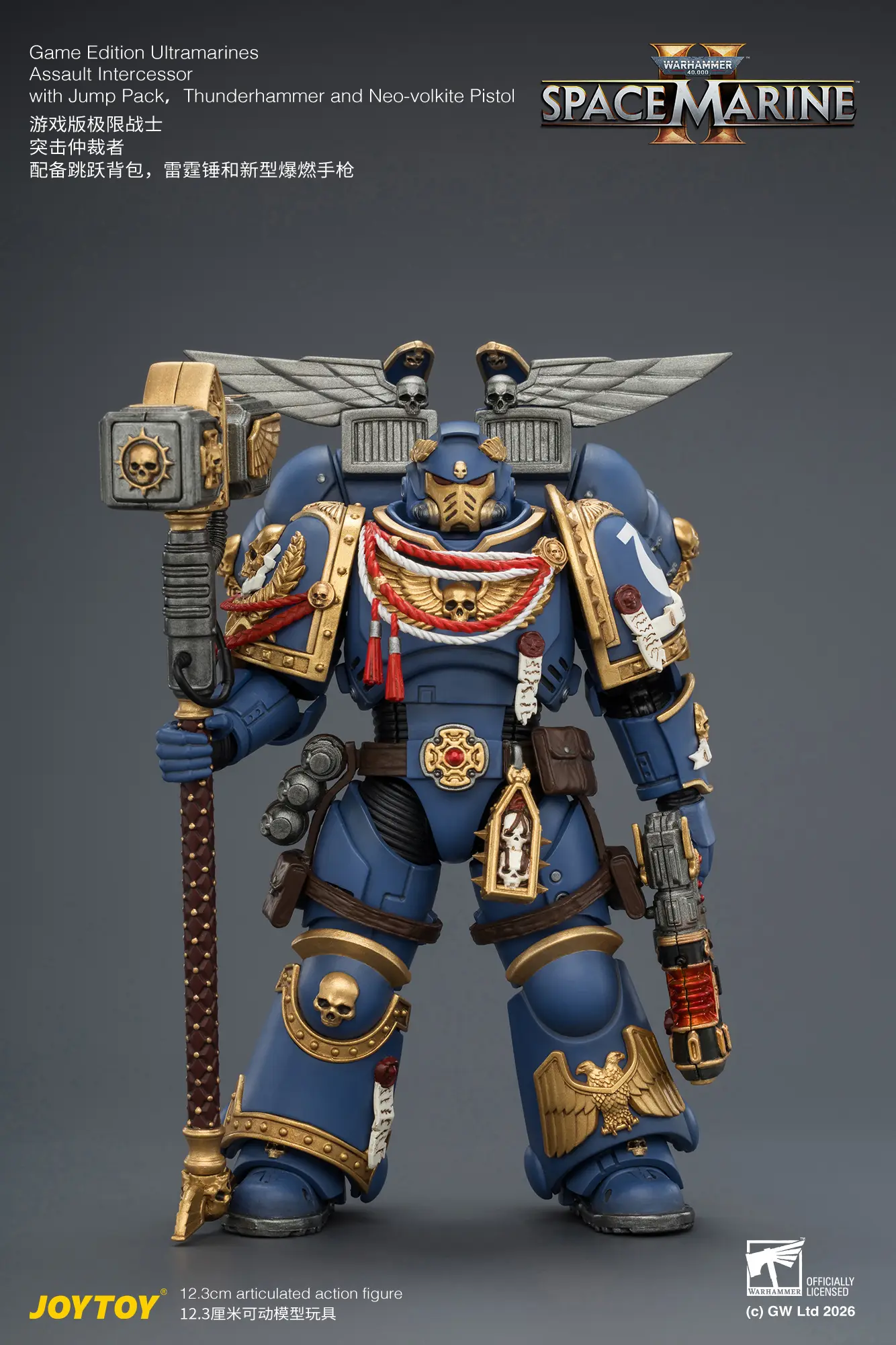 Action Figure - Game Edition Ultramarines Assault Intercessor with Jump Pack, Thunderhammer and Neo-volkite Pistol 1 18 - JOYTOY Warhammer 40K rectangle image 2 Action Figure Game Edition Ultramarines Assault Intercessor With Jump Pack, Thunderhammer And Neo Volkite Pistol 1 18 Joytoy Warhammer 40k Rectangle Image 2