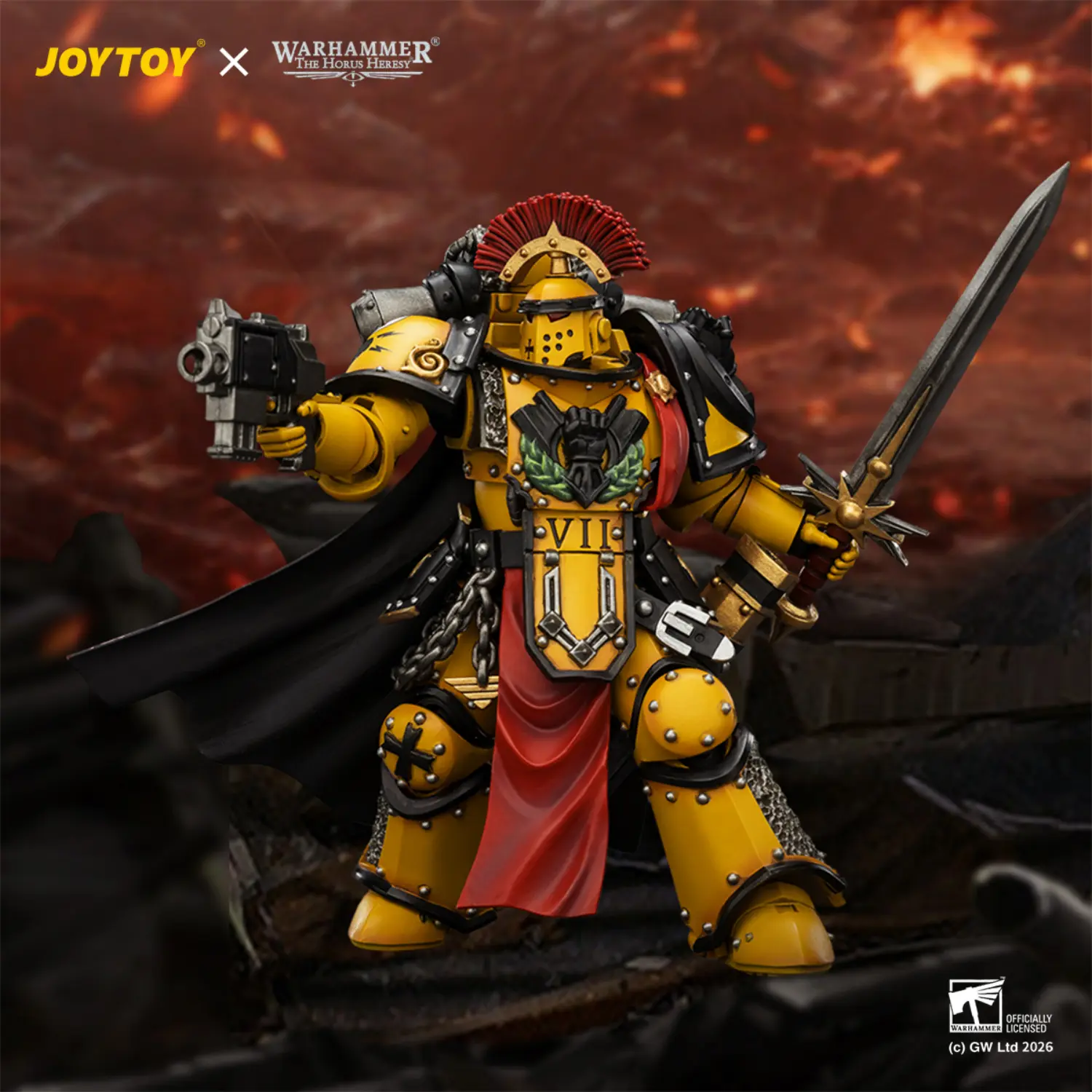 Action Figure - Imperial Fists Legion Praetor in Mk III Armour with Power Sword and Bolt Pistol 1 18 - JOTYOY Warhammer The Horus Heresy and 40K in dark red battlefield background Action Figure Imperial Fists Legion Praetor In Mk Iii Armour With Power Sword And Bolt Pistol 1 18 Jotyoy Warhammer The Horus Heresy And 40k In Dark Red Battlefield Background