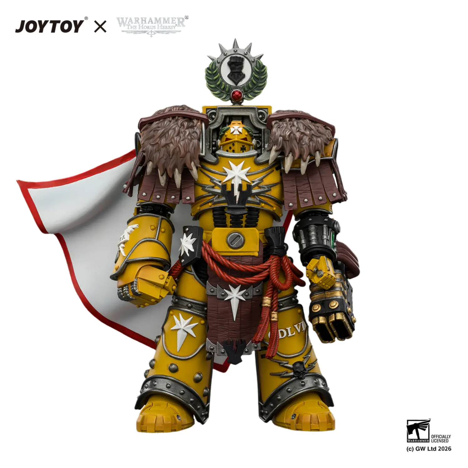 Action Figure Imperial Fists Lord Castellan Evander Garrius, The Tyrant Of Cthonia With The Subjugator And Incineratus 1 18 Jotyoy Warhammer The Horus Heresy And 40k In White Background 1
