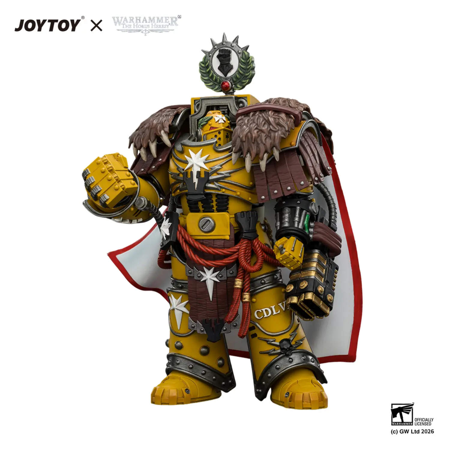 Action Figure Imperial Fists Lord Castellan Evander Garrius, The Tyrant Of Cthonia With The Subjugator And Incineratus 1 18 Jotyoy Warhammer The Horus Heresy And 40k In White Background 3