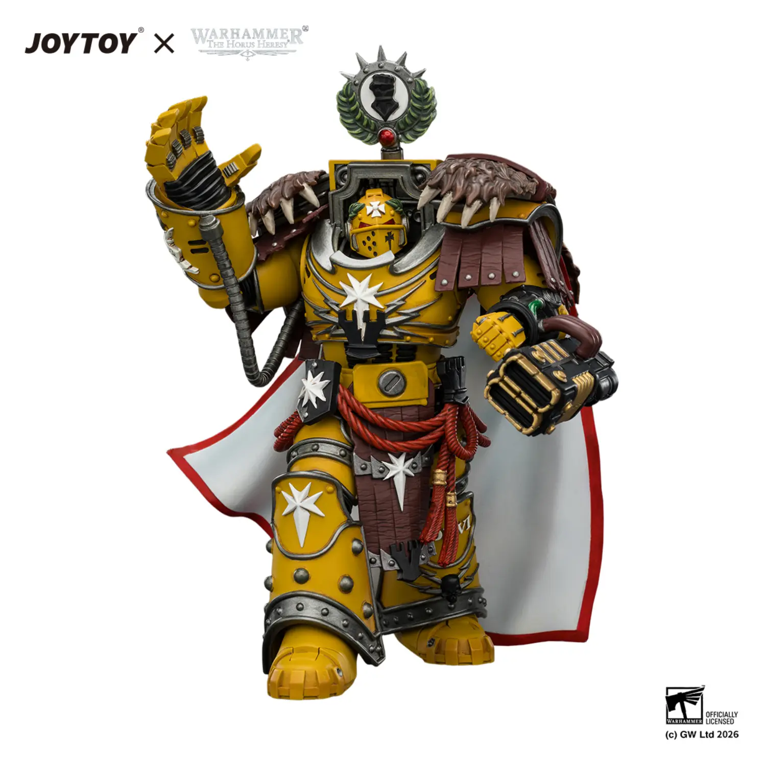 Action Figure Imperial Fists Lord Castellan Evander Garrius, The Tyrant Of Cthonia With The Subjugator And Incineratus 1 18 Jotyoy Warhammer The Horus Heresy And 40k In White Background 4