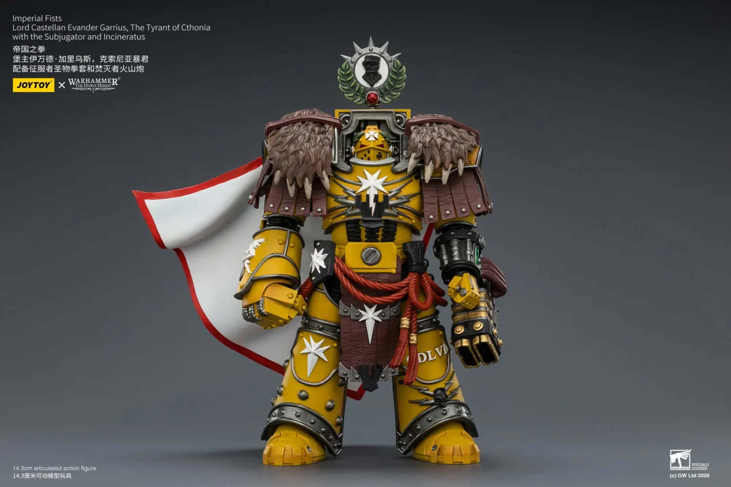 Action Figure Imperial Fists Lord Castellan Evander Garrius, The Tyrant Of Cthonia With The Subjugator And Incineratus 1 18 Jotyoy Warhammer The Horus Heresy And 40k Rectangle Image 1