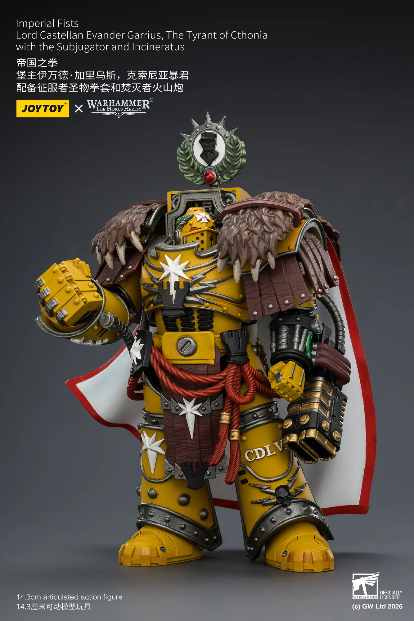 Action Figure Imperial Fists Lord Castellan Evander Garrius, The Tyrant Of Cthonia With The Subjugator And Incineratus 1 18 Jotyoy Warhammer The Horus Heresy And 40k Rectangle Image 2