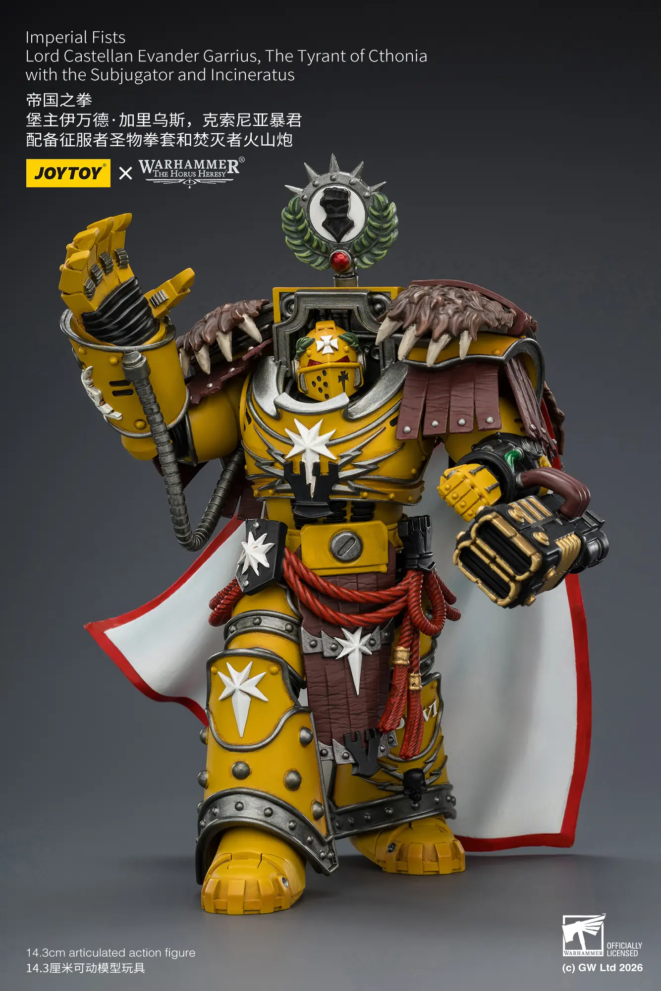 Action Figure Imperial Fists Lord Castellan Evander Garrius, The Tyrant Of Cthonia With The Subjugator And Incineratus 1 18 Jotyoy Warhammer The Horus Heresy And 40k Rectangle Image 7