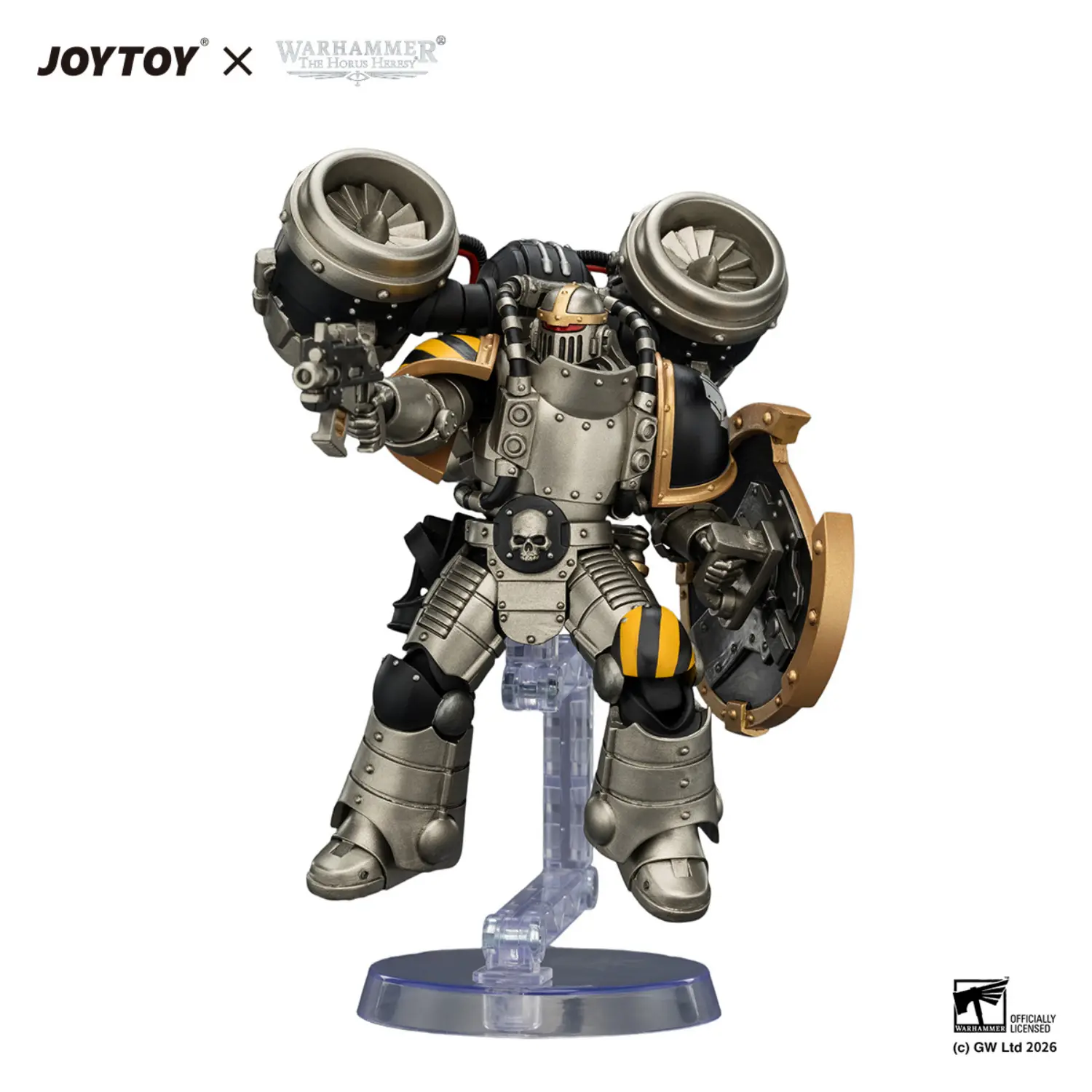 Action Figure - Iron Warriors MKII Assault Legionary 1 with Bolt pistol, Chain axe & Combat shield on display stand 1 18 - JOTYOY Warhammer The Horus Heresy in white backgrond Action Figure Iron Warriors Mkii Assault Legionary 1 With Bolt Pistol, Chain Axe & Combat Shield On Display Stand 1 18 Jotyoy Warhammer The Horus Heresy In White Backgrond