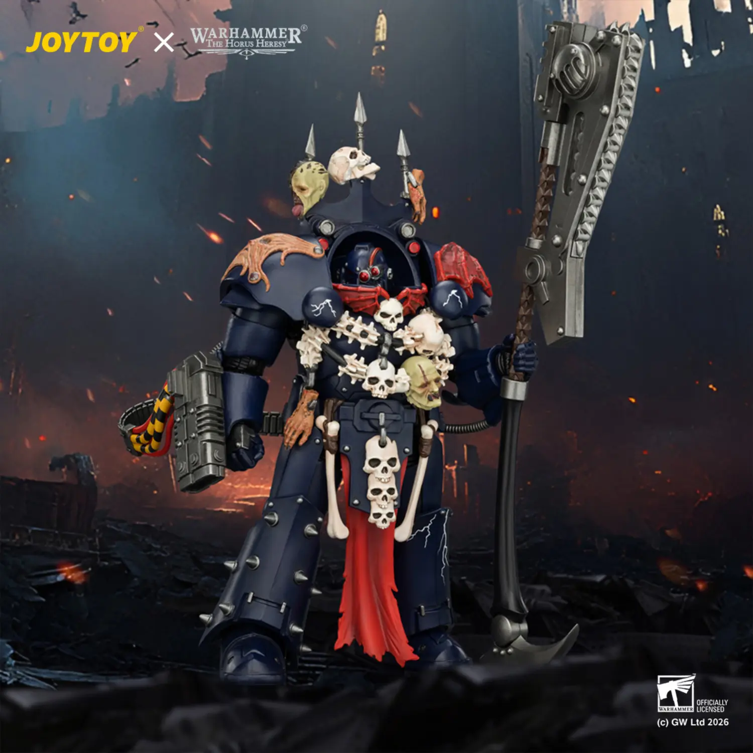Action Figure Night Lords Legion Praetor In Tartaros Terminator Armour 1 18 Jotyoy Warhammer The Horus Heresy In Dark Battlefield Background