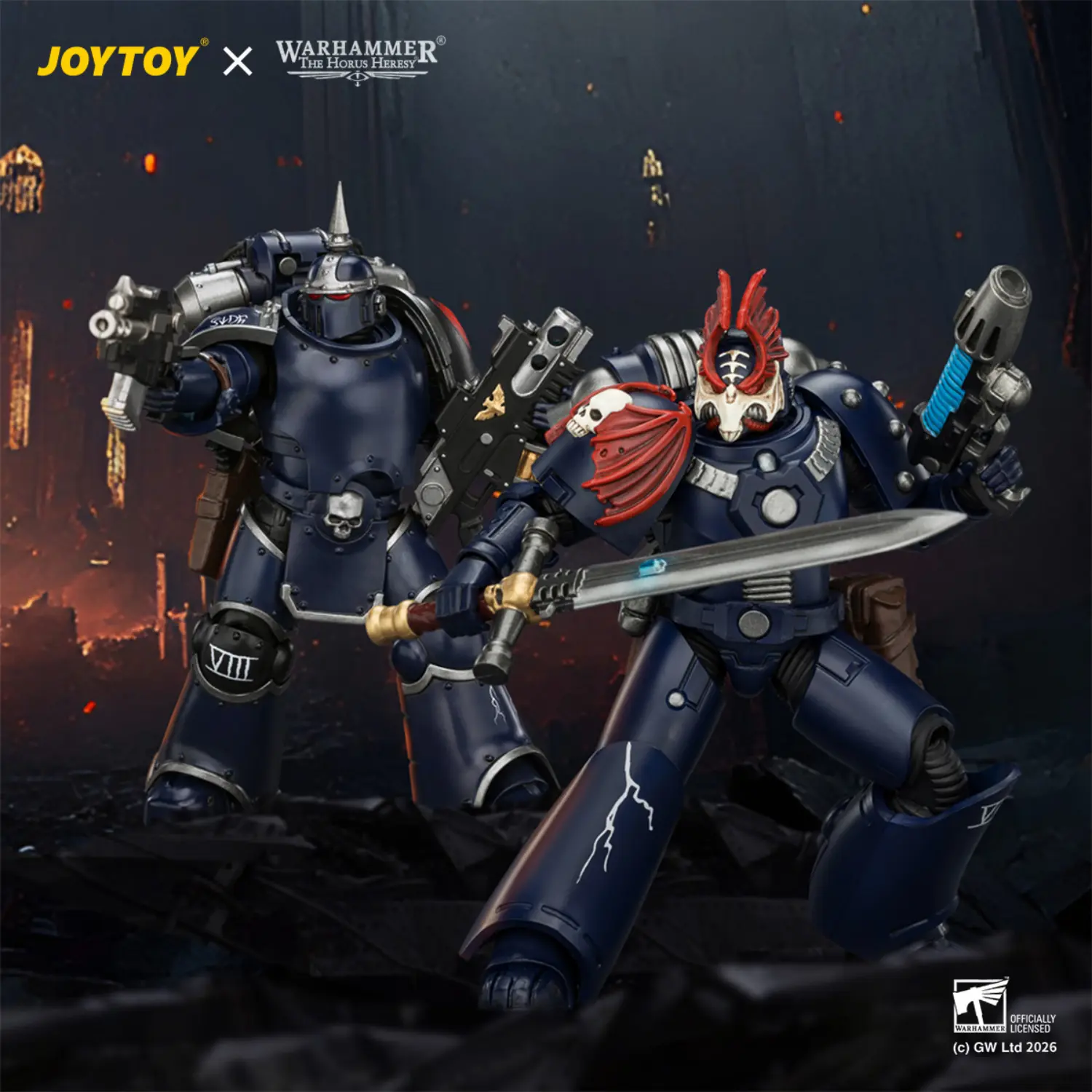 Action Figure Night Lords Mk Iii & Mk Vi Legionaries 1 18 Jotyoy Warhammer The Horus Heresy In Dark Battlefield Background