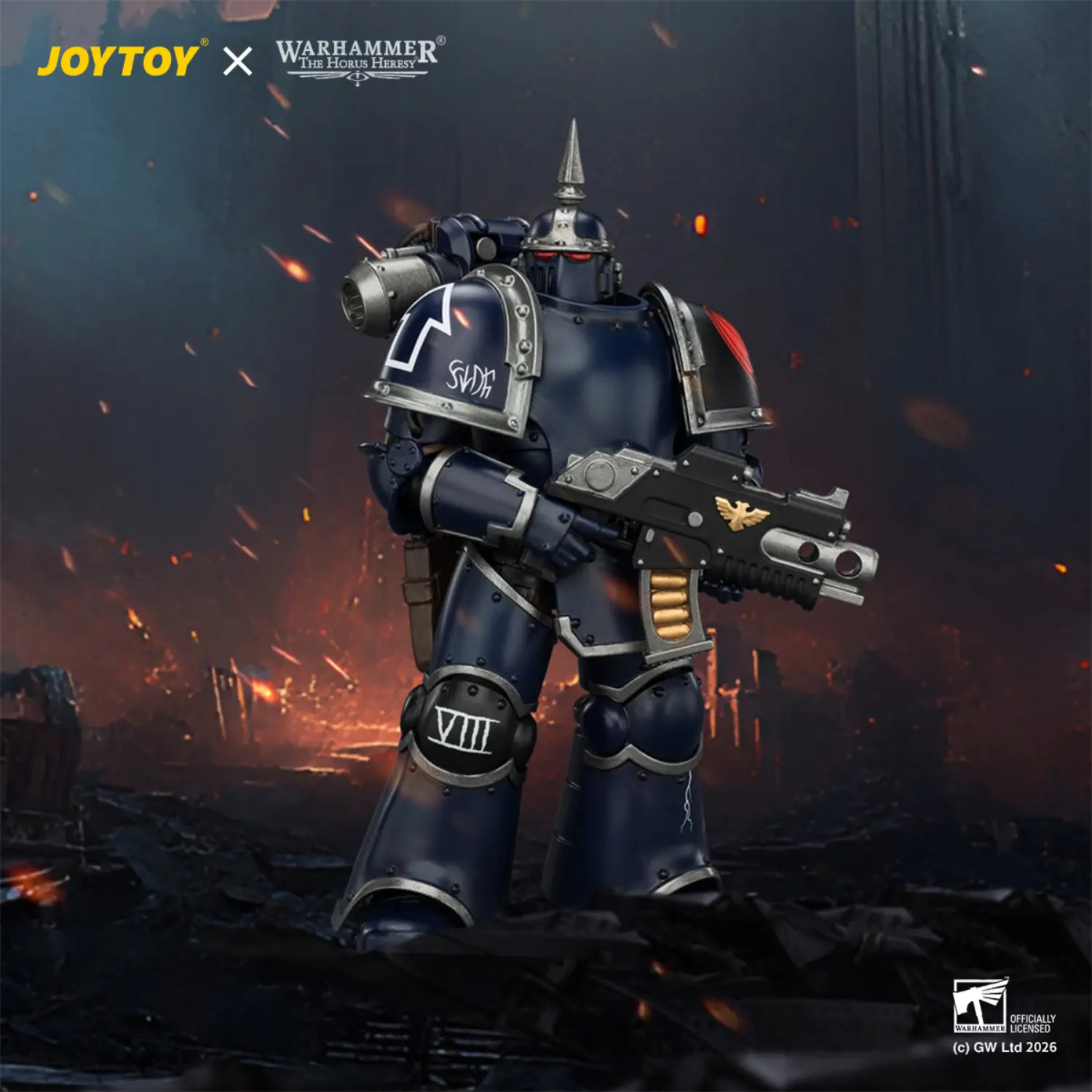 Action Figure - Night Lords MK III Tactical Legionary with Bolter and Bolt Pistol 1 18 - JOTYOY Warhammer The Horus Heresy in dark battlefield background Action Figure Night Lords Mk Iii Tactical Legionary With Bolter And Bolt Pistol 1 18 Jotyoy Warhammer The Horus Heresy In Dark Battlefield Background