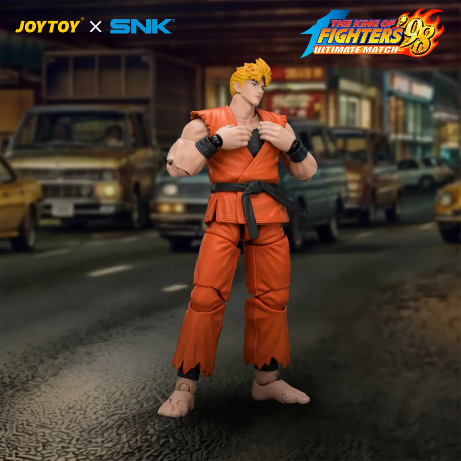 Action Figure - Ryo Sakazaki KOF '98 Art of Fighting Team SNK 1 18 - JOYTOY The King of Fighters in battlefield background Action Figure Ryo Sakazaki Kof '98 Art Of Fighting Team Snk 1 18 Joytoy The King Of Fighters In Battlefield Background