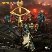 Action Figure Sons Of Horus Maloghurst The Twisted, The Warmaster's Equerry With Legion Standard And Banestrike Bolter 1 18 Jotyoy Warhammer The Horus Heresy In Battlefield Background
