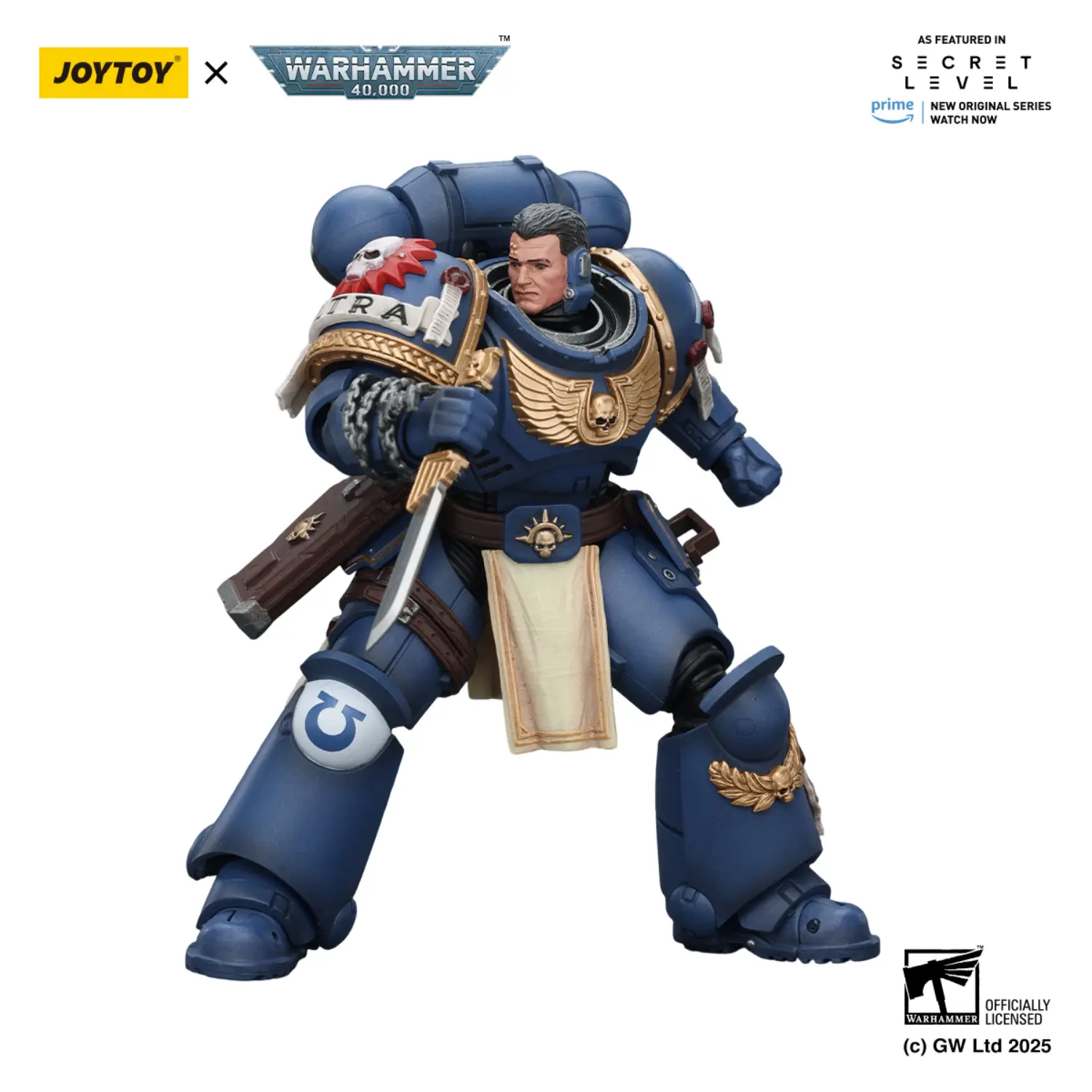 Action Figure Ultramarines Titus With Laurels Of Victory Without Helmet 1 18 Joytoy Warhammer 40k In White Background