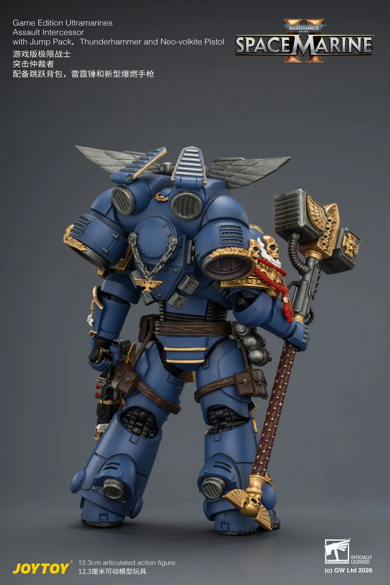 the back of Action Figure - Game Edition Ultramarines Assault Intercessor with Jump Pack, Thunderhammer and Neo-volkite Pistol 1 18 - JOYTOY Warhammer 40K rectangle image The Back Of Action Figure Game Edition Ultramarines Assault Intercessor With Jump Pack, Thunderhammer And Neo Volkite Pistol 1 18 Joytoy Warhammer 40k Rectangle Image
