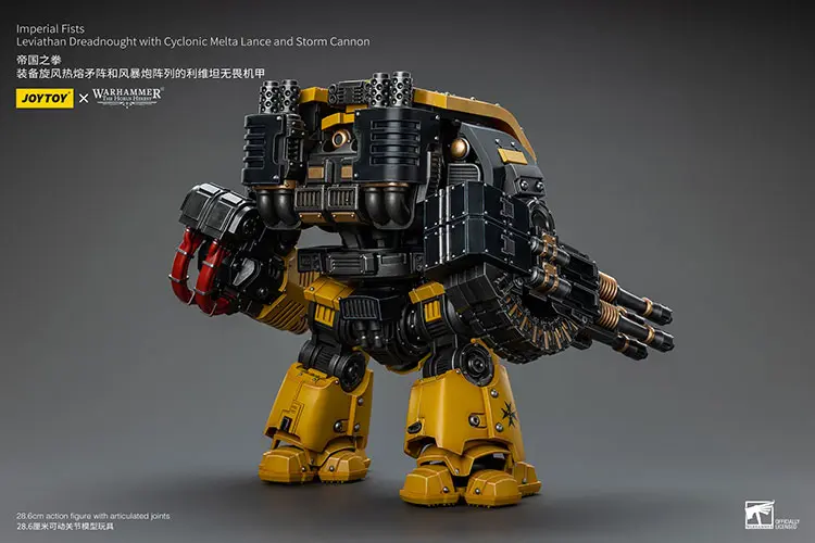 The Back Of Action Figure Imperial Fists Leviathan Dreadnought With Cyclonic Melta Lance And Storm Cannon 1 18 Jotyoy Warhammer The Horus Heresy Rectangle Image