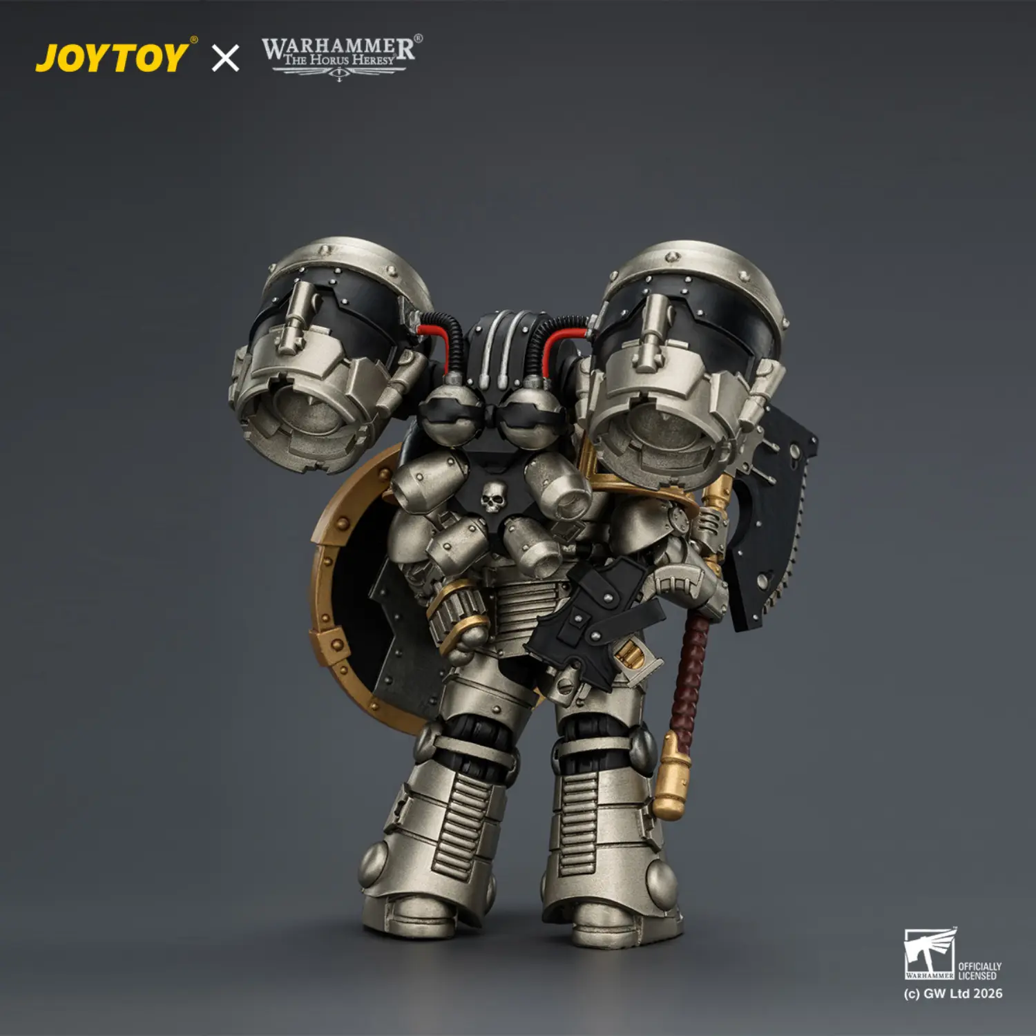 the back of Action Figure - Iron Warriors MKII Assault Legionary 1 with Bolt pistol, Chain axe & Combat shield 1 18 - JOTYOY Warhammer The Horus Heresy The Back Of Action Figure Iron Warriors Mkii Assault Legionary 1 With Bolt Pistol, Chain Axe & Combat Shield 1 18 Jotyoy Warhammer The Horus Heresy