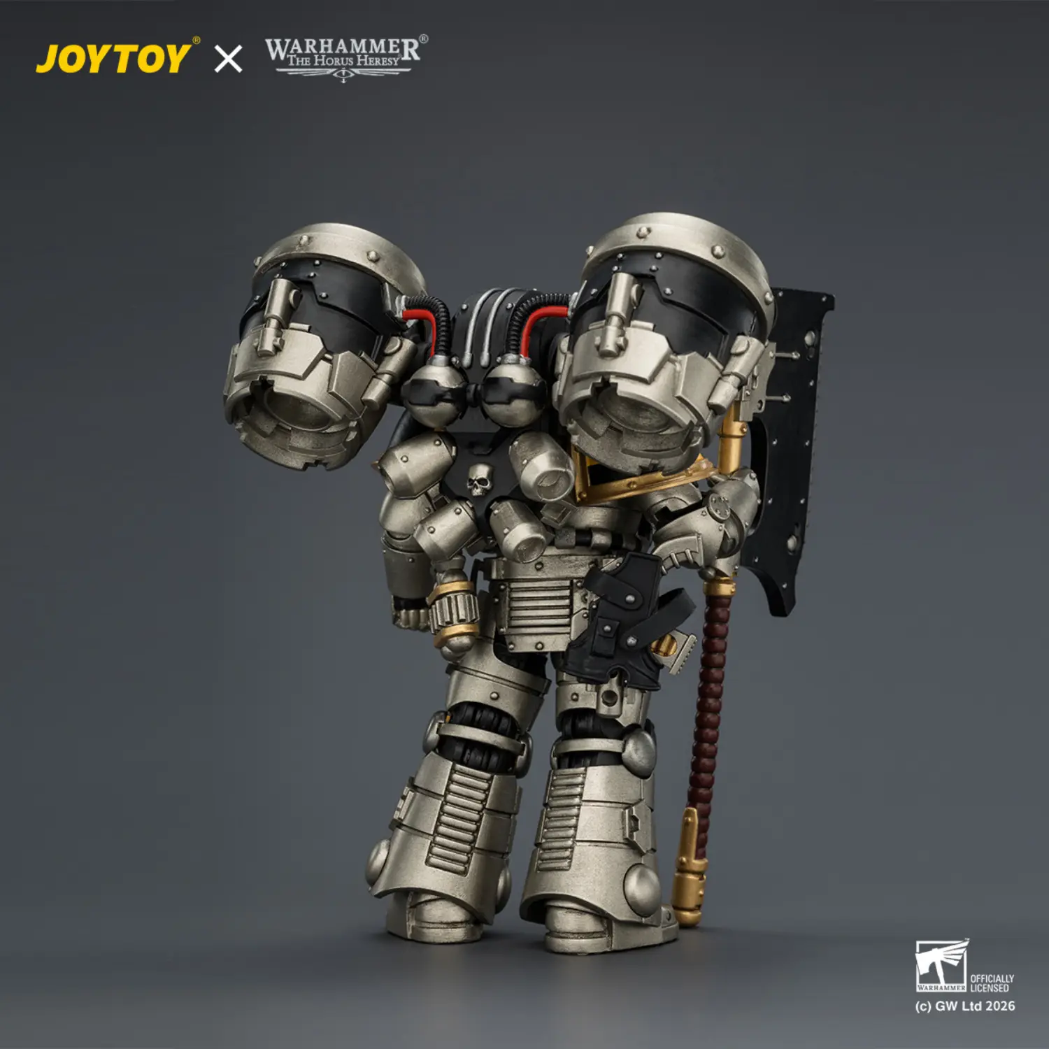 The Back Of Action Figure Iron Warriors Mkii Assault Legionary 2 With Bolt Pistol & Heavy Chain Axe 1 18 Jotyoy Warhammer The Horus Heresy