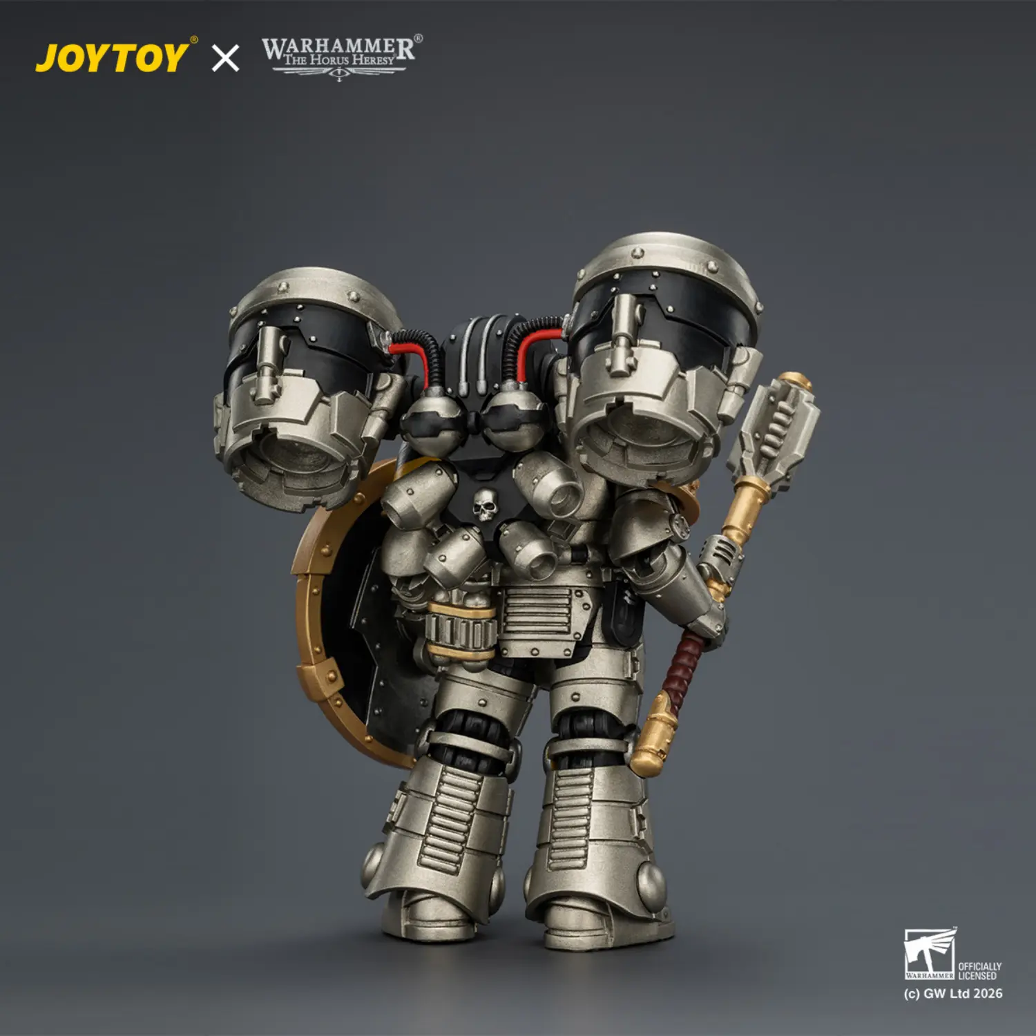 the back of Action Figure - Iron Warriors MKII Assault Sergeant with Disintegrator Pistol, Power Maul & Combat Shield 1 18 - JOTYOY Warhammer The Horus Heresy The Back Of Action Figure Iron Warriors Mkii Assault Sergeant With Disintegrator Pistol, Power Maul & Combat Shield 1 18 Jotyoy Warhammer The Horus Heresy