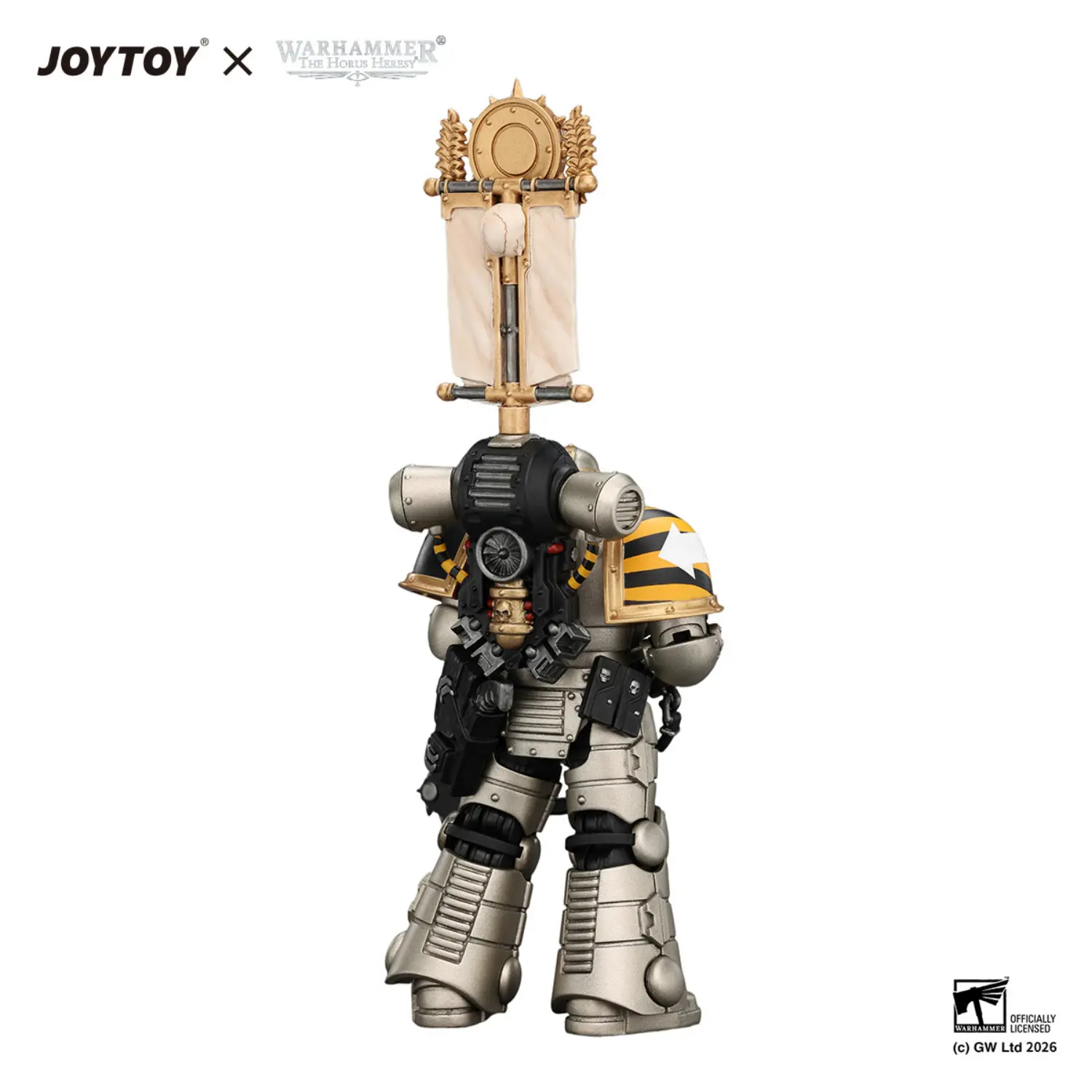 the back of Action Figure - Iron Warriors MKII Legionary 1 with Vexilla, Bolter and Bolt Pistol 1 18 - JOTYOY Warhammer The Horus Heresy in white background The Back Of Action Figure Iron Warriors Mkii Legionary 1 With Vexilla, Bolter And Bolt Pistol 1 18 Jotyoy Warhammer The Horus Heresy In White Background