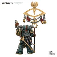 The Back Of Action Figure Sons Of Horus Maloghurst The Twisted, The Warmaster's Equerry With Legion Standard And Banestrike Bolter 1 18 Jotyoy Warhammer The Horus Heresy In White Background