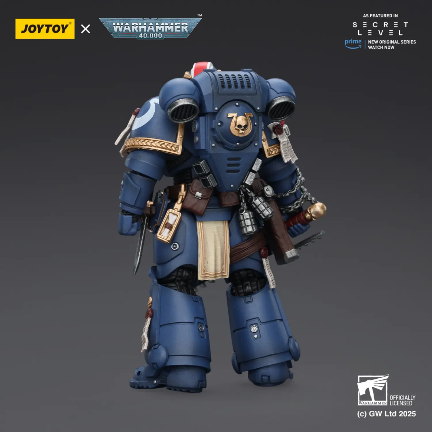 The Back Of Action Figure Ultramarines Titus With Laurels Of Victory 1 18 Joytoy Warhammer 40k