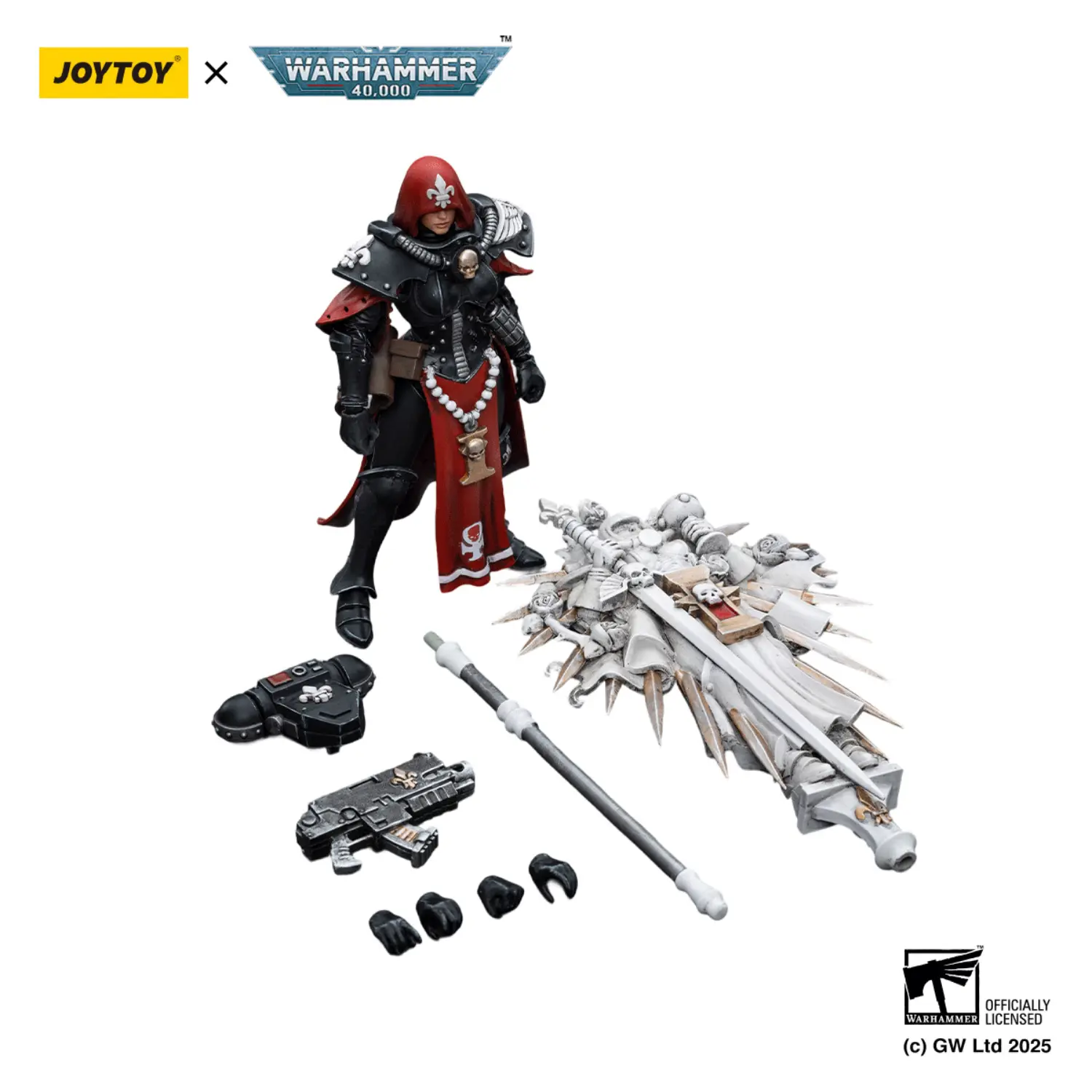 the parts of Action Figure - Adepta Sororitas Imagifier Sister Saelon 1 18 - JOYTOY Warhammer 40K in white background The Parts Of Action Figure Adepta Sororitas Imagifier Sister Saelon 1 18 Joytoy Warhammer 40k In White Background