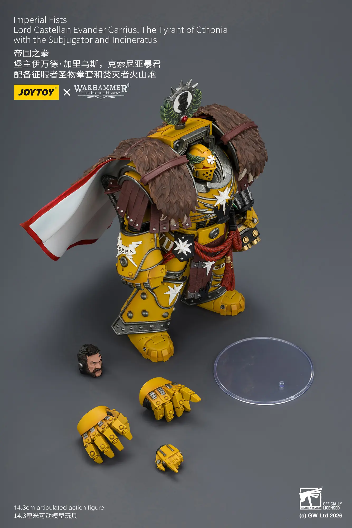 The Parts Of Action Figure Imperial Fists Lord Castellan Evander Garrius, The Tyrant Of Cthonia With The Subjugator And Incineratus 1 18 Jotyoy Warhammer The Horus Heresy And 40k Rectangle Image