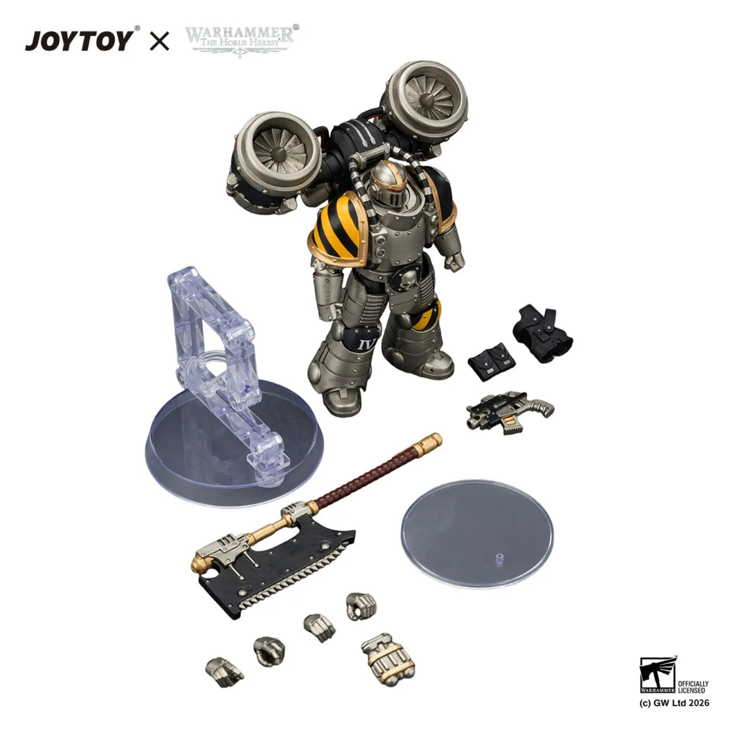 The Parts Of Action Figure Iron Warriors Mkii Assault Legionary 2 With Bolt Pistol & Heavy Chain Axe 1 18 Jotyoy Warhammer The Horus Heresy In White Background