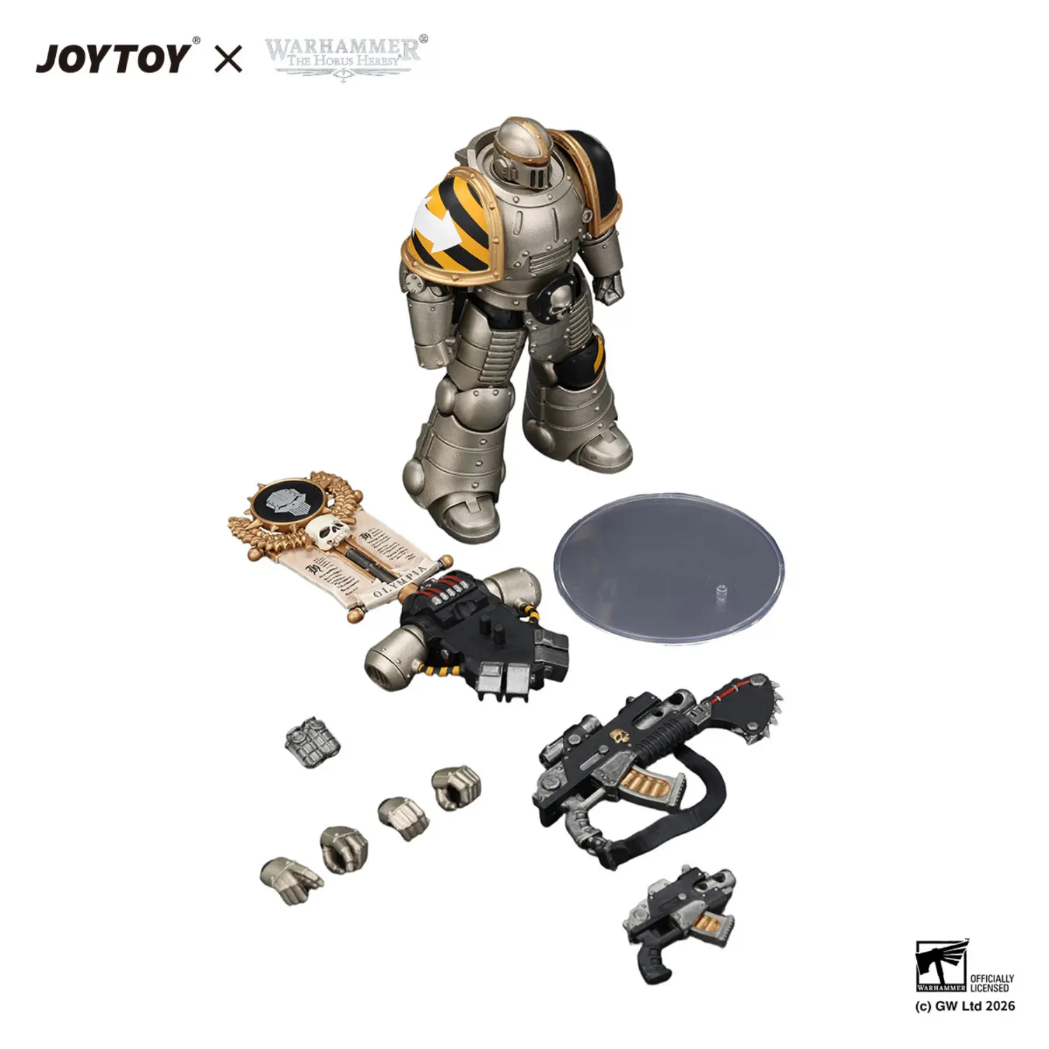 the parts of Action Figure - Iron Warriors MKII Legionary 1 with Vexilla, Bolter and Bolt Pistol 1 18 - JOTYOY Warhammer The Horus Heresy in white background The Parts Of Action Figure Iron Warriors Mkii Legionary 1 With Vexilla, Bolter And Bolt Pistol 1 18 Jotyoy Warhammer The Horus Heresy In White Background
