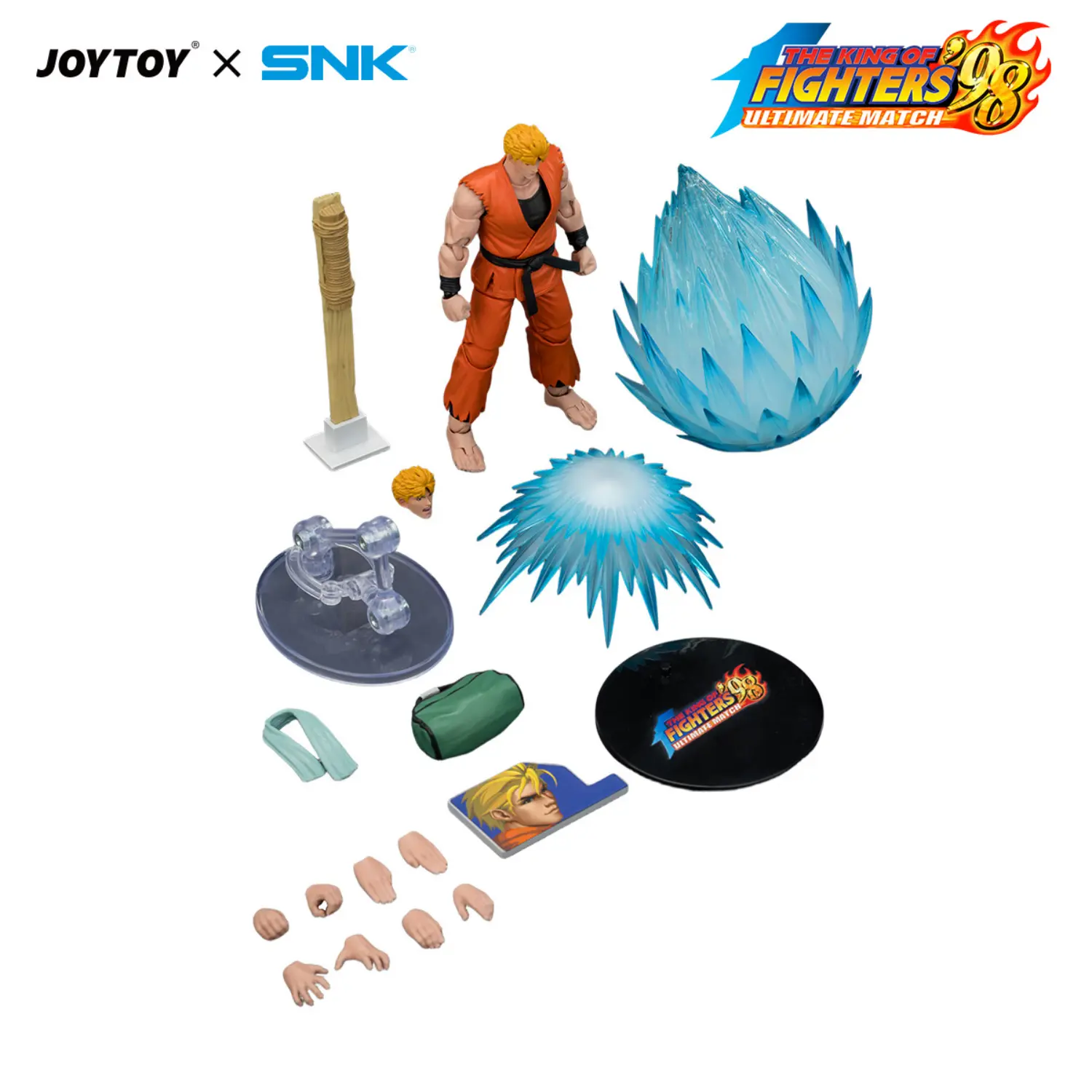 the parts of Action Figure - Ryo Sakazaki KOF '98 Art of Fighting Team SNK 1 18 - JOYTOY The King of Fighters in white background The Parts Of Action Figure Ryo Sakazaki Kof '98 Art Of Fighting Team Snk 1 18 Joytoy The King Of Fighters In White Background