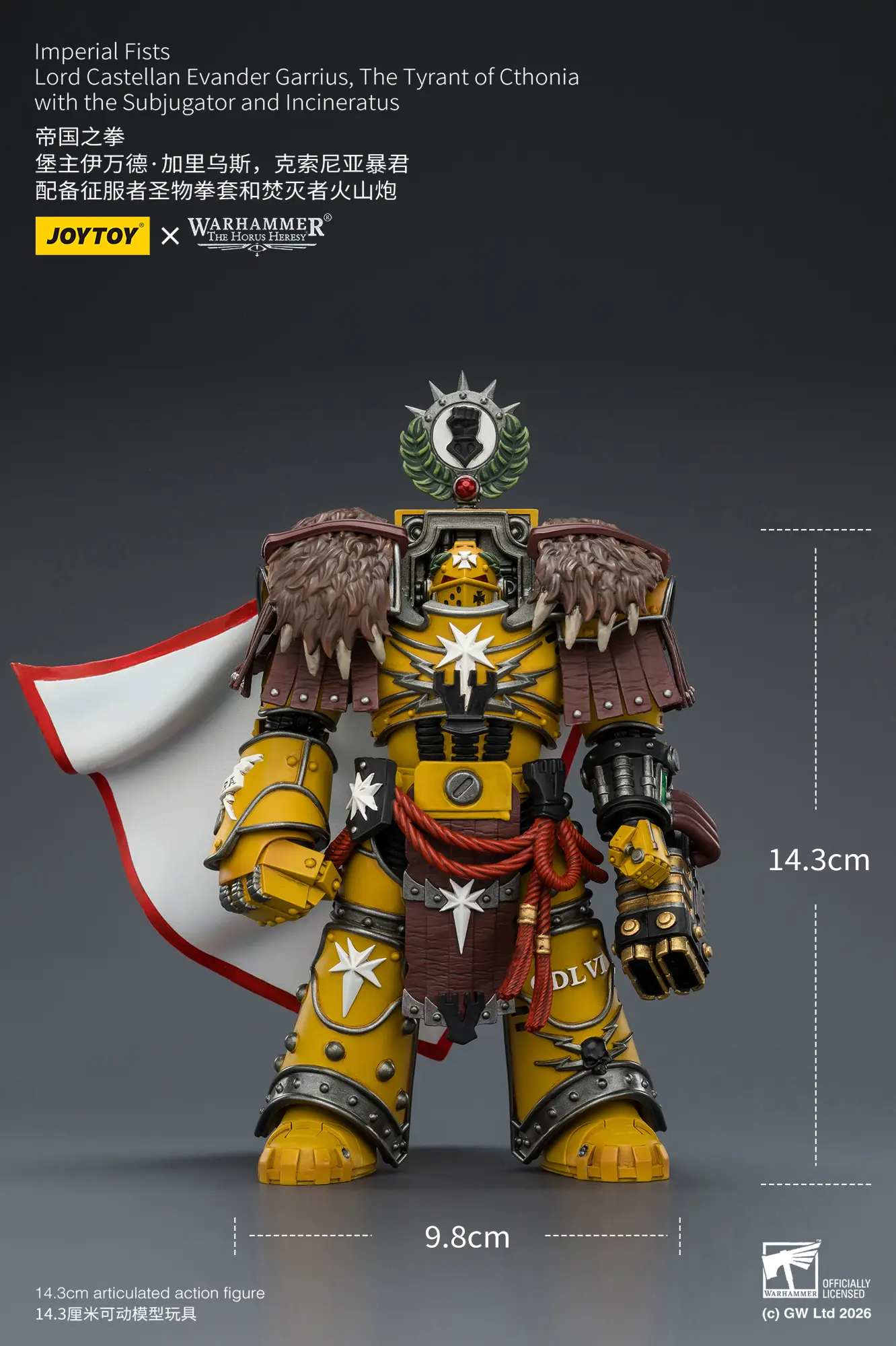 The Size Of Action Figure Imperial Fists Lord Castellan Evander Garrius, The Tyrant Of Cthonia With The Subjugator And Incineratus 1 18 Jotyoy Warhammer The Horus Heresy And 40k Rectangle Image