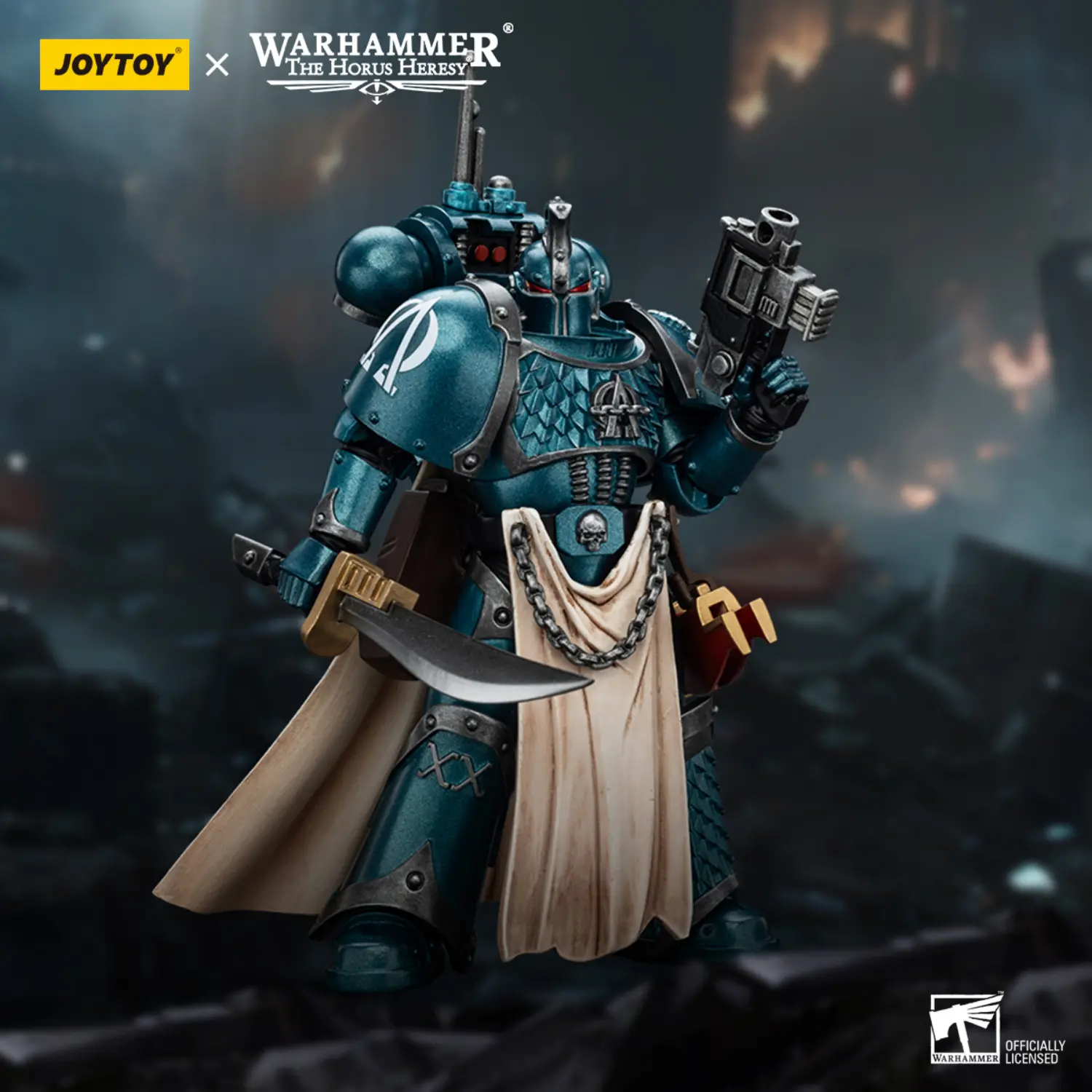 Action Figure - Alpha Legion Legion Praetor with Power Sword 1 18 - JOTYOY Warhammer The Horus Heresy in dark blue battle field background Action Figure Alpha Legion Legion Praetor With Power Sword 1 18 Jotyoy Warhammer The Horus Heresy In Dark Blue Battle Field Background