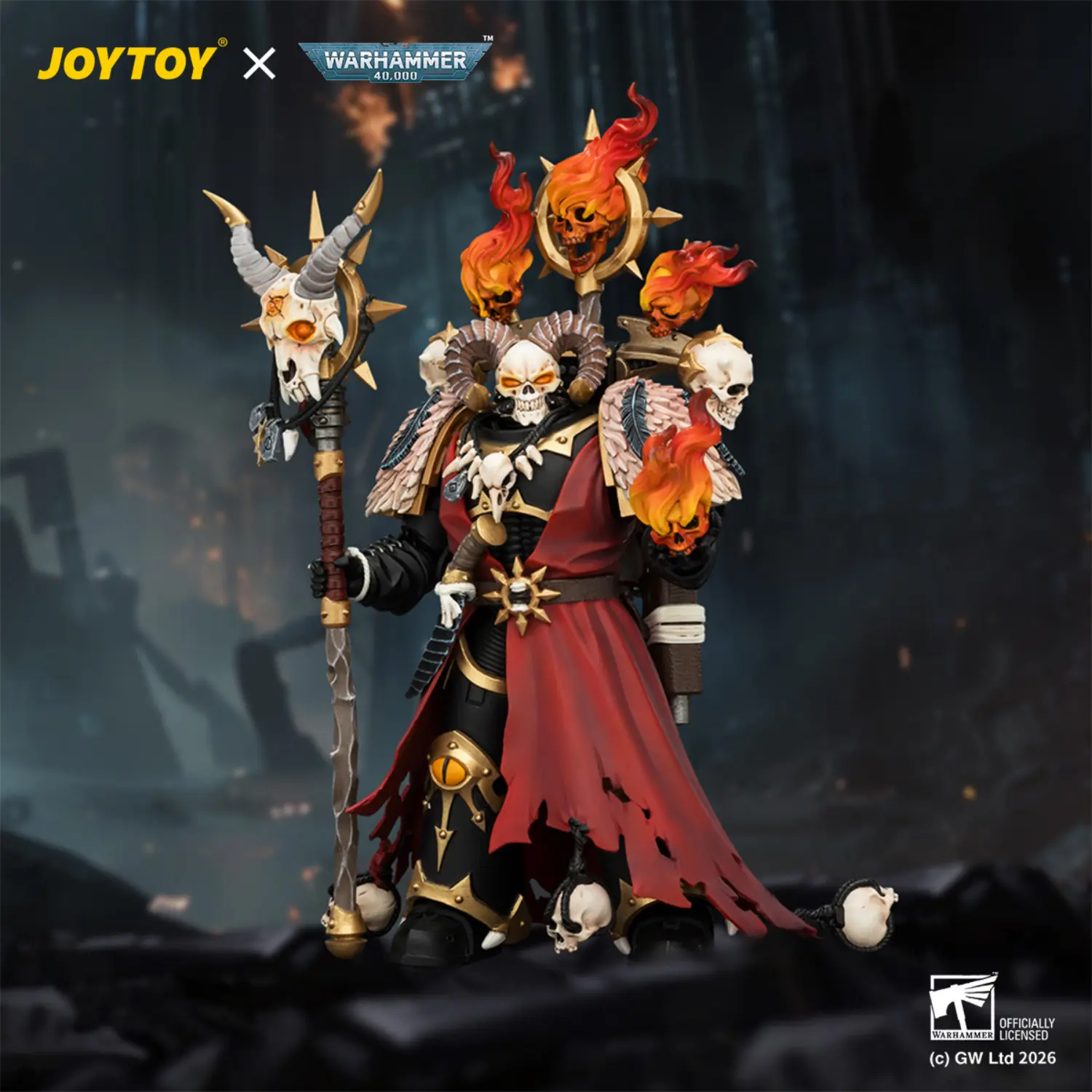 Action Figure - Black Legion Master of Possession with Staff of Possession and Bolt Pistol 1 18 - JOYTOY Warhammer 40K in dark battlefield background Action Figure Black Legion Master Of Possession With Staff Of Possession And Bolt Pistol 1 18 Joytoy Warhammer 40k In Dark Battlefield Background