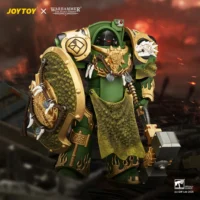 Action Figure Salamanders Firedrake Terminator 2 With Thunder Hammer And Dragonscale Storm Shield 1 18 Jotyoy Warhammer The Horus Heresy In Dark Red Battlefield Background
