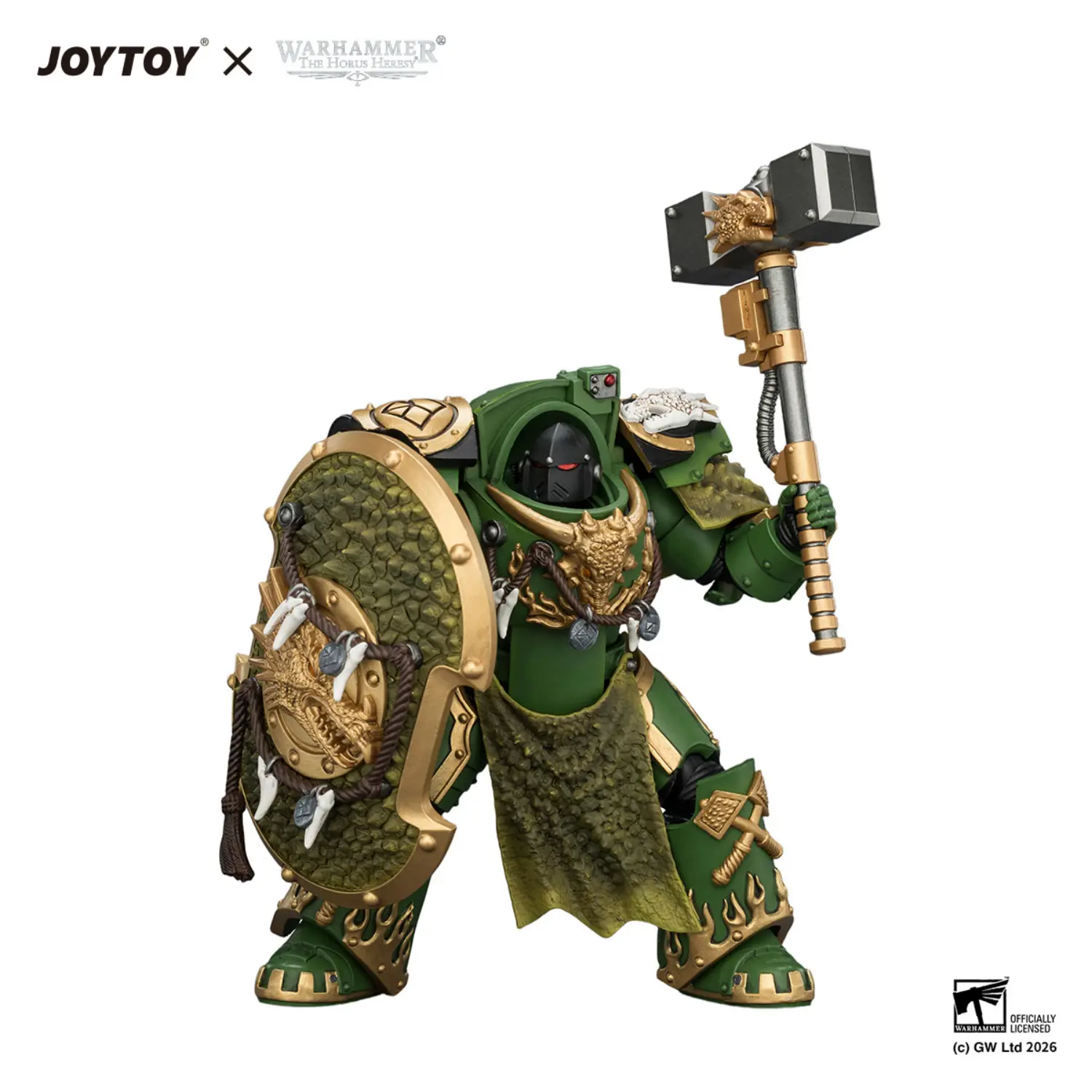 Action Figure Salamanders Firedrake Terminator 2 With Thunder Hammer And Dragonscale Storm Shield 1 18 Jotyoy Warhammer The Horus Heresy In White Background 3