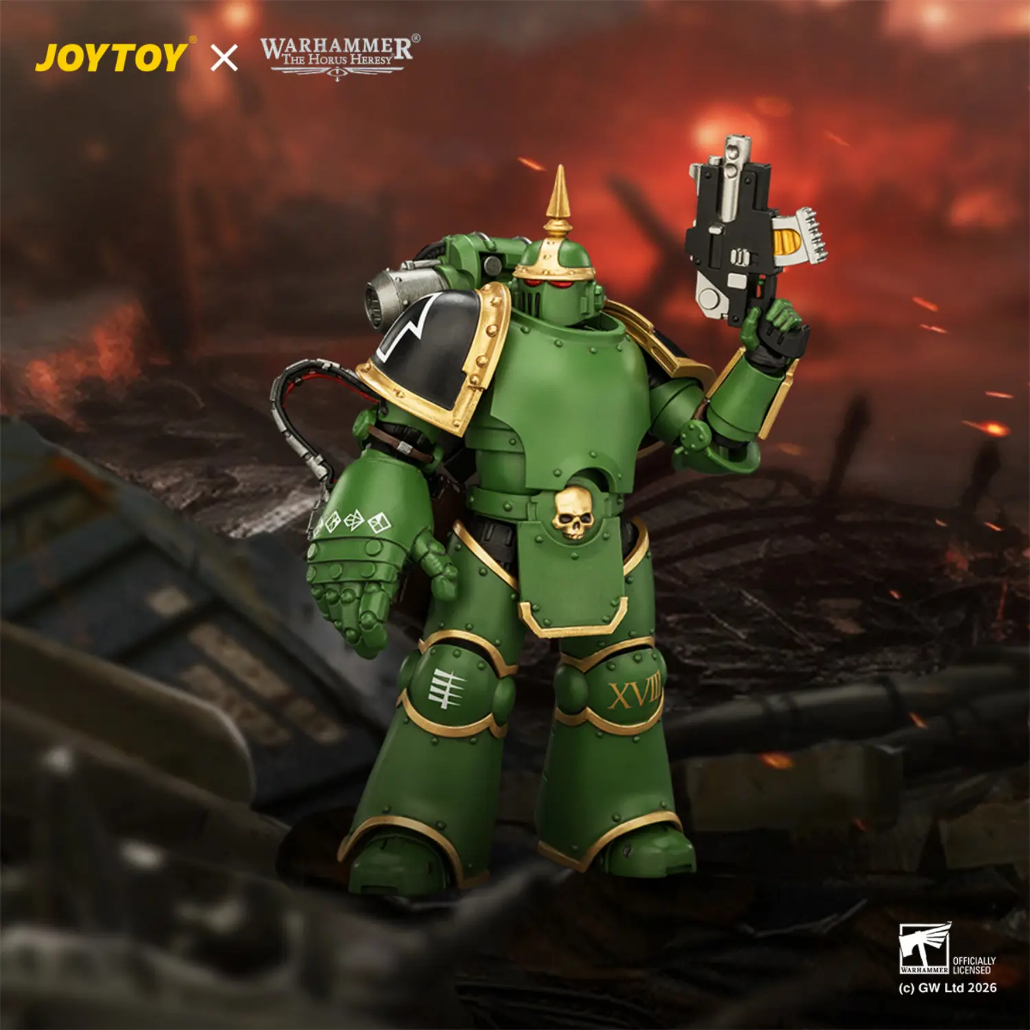 Action Figure - Salamanders MK Ill Tactical Legionary with Plasma Pistol and Bolt Pistol 1 18 - JOTYOY Warhammer The Horus Heresy in dark red battlefield background Action Figure Salamanders Mk Ill Tactical Legionary With Plasma Pistol And Bolt Pistol 1 18 Jotyoy Warhammer The Horus Heresy In Dark Red Battlefield Background