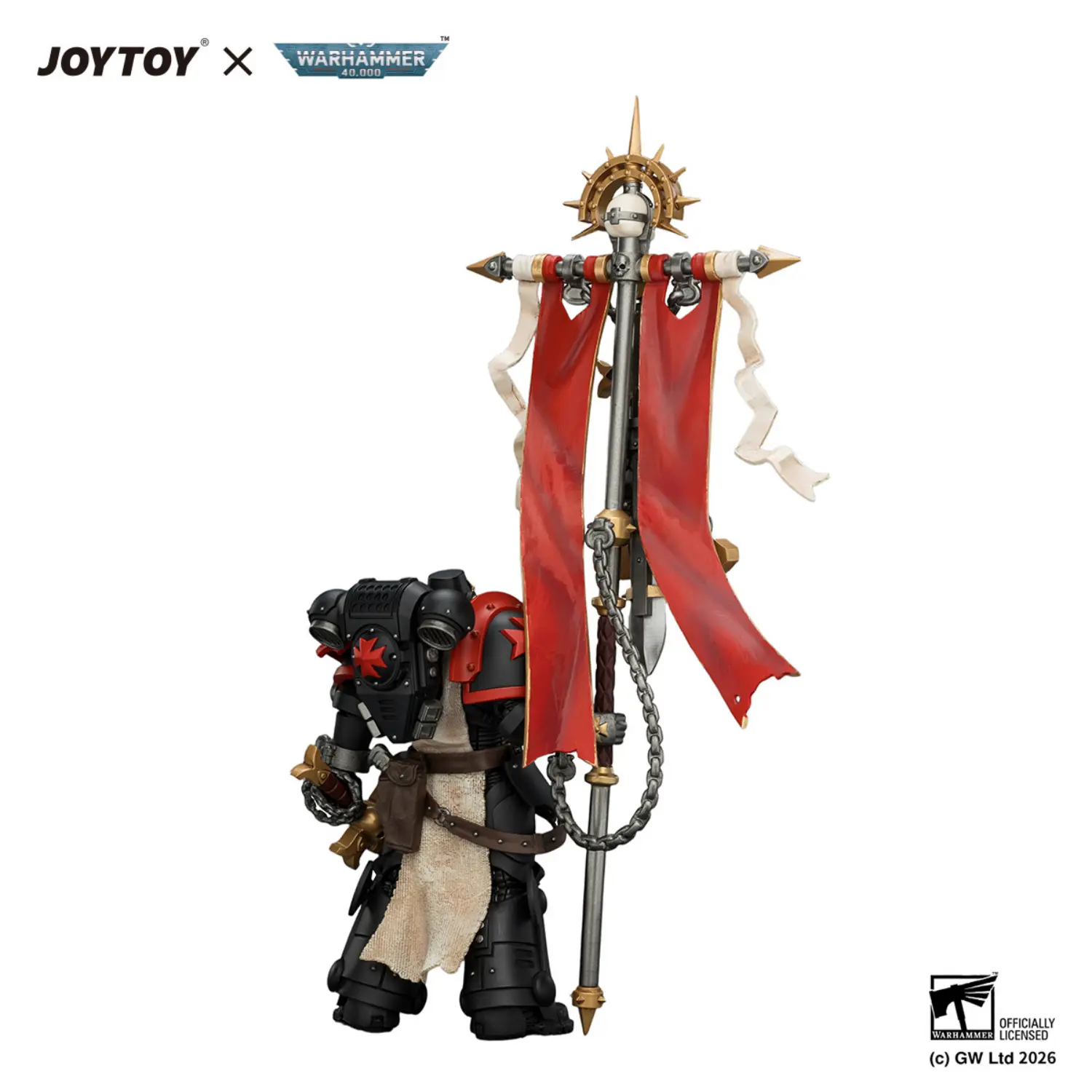 the back of Action Figure - Black Templars Crusader Ancient with Power Sword and Bolt Pistol 1 18 - JOYTOY Warhammer 40K in white background The Back Of Action Figure Black Templars Crusader Ancient With Power Sword And Bolt Pistol 1 18 Joytoy Warhammer 40k In White Background