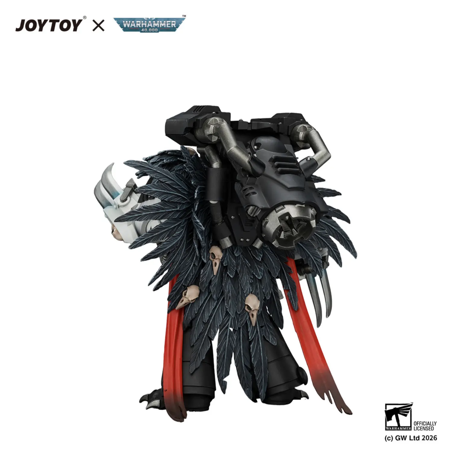 the back of Action Figure - Raven Guard Chapter Master Aethon Shaan with Claws of Severax 1 18 - JOYTOY Warhammer 40K in white background The Back Of Action Figure Raven Guard Chapter Master Aethon Shaan With Claws Of Severax 1 18 Joytoy Warhammer 40k In White Background