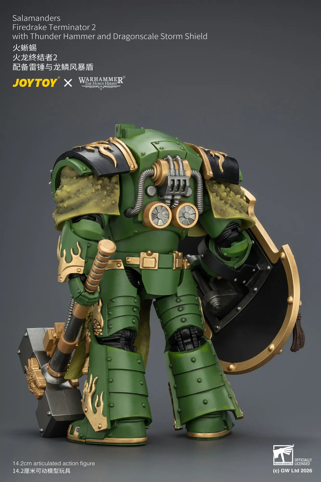 The Back Of Action Figure Salamanders Firedrake Terminator 2 With Thunder Hammer And Dragonscale Storm Shield 1 18 Jotyoy Warhammer The Horus Heresy Rectangle Image