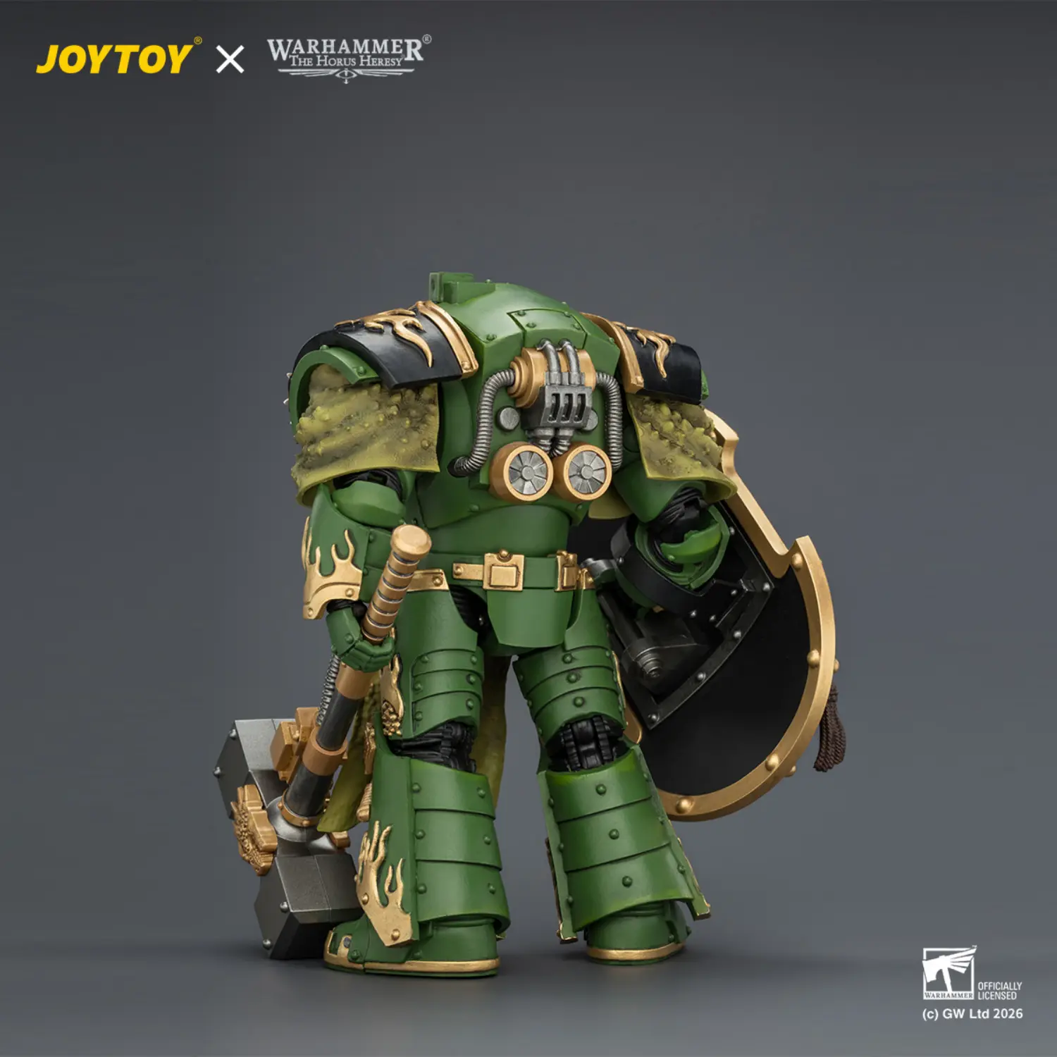 The Back Of Action Figure Salamanders Firedrake Terminator 2 With Thunder Hammer And Dragonscale Storm Shield 1 18 Jotyoy Warhammer The Horus Heresy