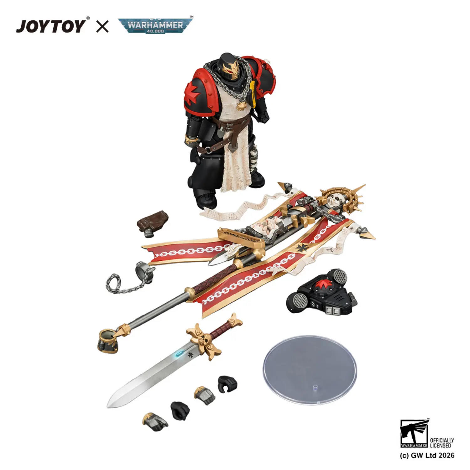 the parts of Action Figure - Black Templars Crusader Ancient with Power Sword and Bolt Pistol 1 18 - JOYTOY Warhammer 40K in white background The Parts Of Action Figure Black Templars Crusader Ancient With Power Sword And Bolt Pistol 1 18 Joytoy Warhammer 40k In White Background