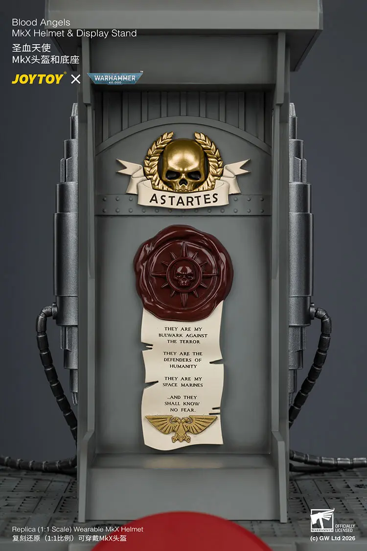 the details of the display stand of Action Figure Helmet - Blood Angels MkX Helmet 1 1 Life-Size Wearable Replica - JOYTOY Warhammer 40K rectangle image 2 The Details Of The Display Stand Of Action Figure Helmet Blood Angels Mkx Helmet 1 1 Life Size Wearable Replica Joytoy Warhammer 40k Rectangle Image 2