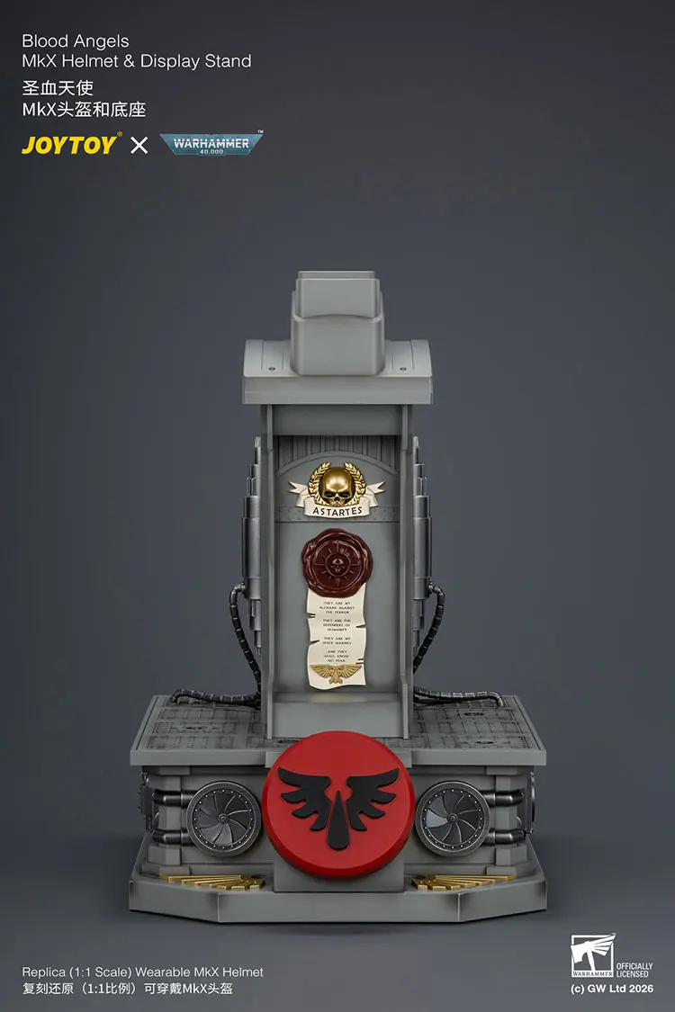 the front of the display stand of Action Figure Helmet - Blood Angels MkX Helmet 1 1 Life-Size Wearable Replica - JOYTOY Warhammer 40K rectangle image The Front Of The Display Stand Of Action Figure Helmet Blood Angels Mkx Helmet 1 1 Life Size Wearable Replica Joytoy Warhammer 40k Rectangle Image