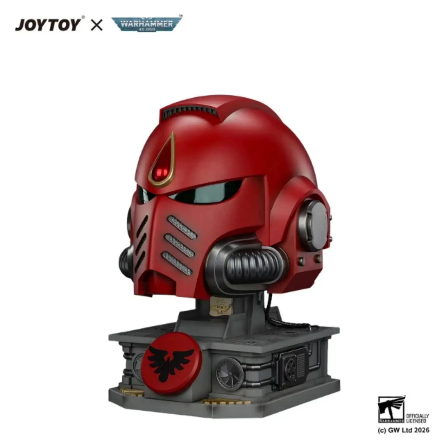 the left front of Action Figure Helmet - Blood Angels MkX Helmet & Display Stand 1 1 Life-Size Wearable Replica - JOYTOY Warhammer 40K in white background The Left Front Of Action Figure Helmet Blood Angels Mkx Helmet & Display Stand 1 1 Life Size Wearable Replica Joytoy Warhammer 40k In White Background
