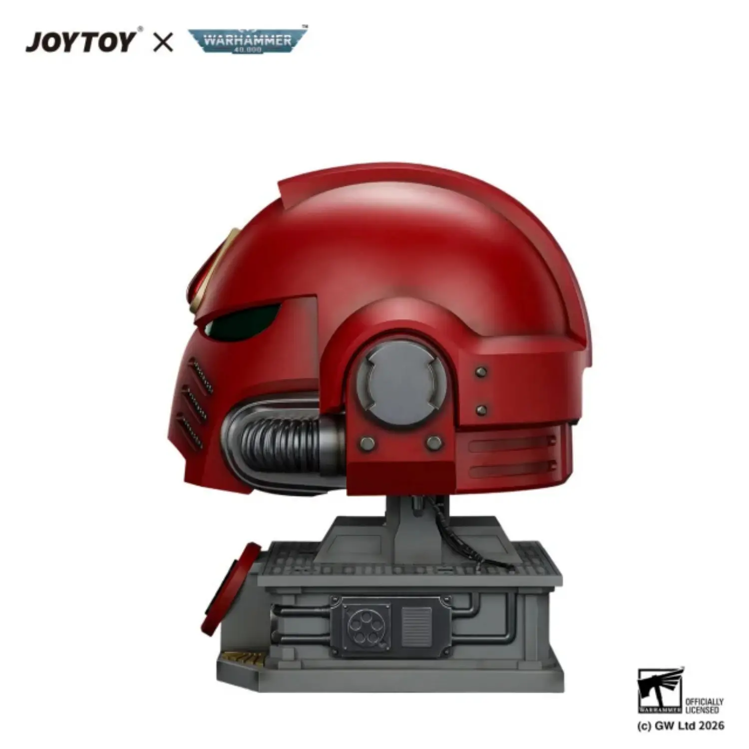 the left of Action Figure Helmet - Blood Angels MkX Helmet & Display Stand 1 1 Life-Size Wearable Replica - JOYTOY Warhammer 40K in white background The Left Of Action Figure Helmet Blood Angels Mkx Helmet & Display Stand 1 1 Life Size Wearable Replica Joytoy Warhammer 40k In White Background