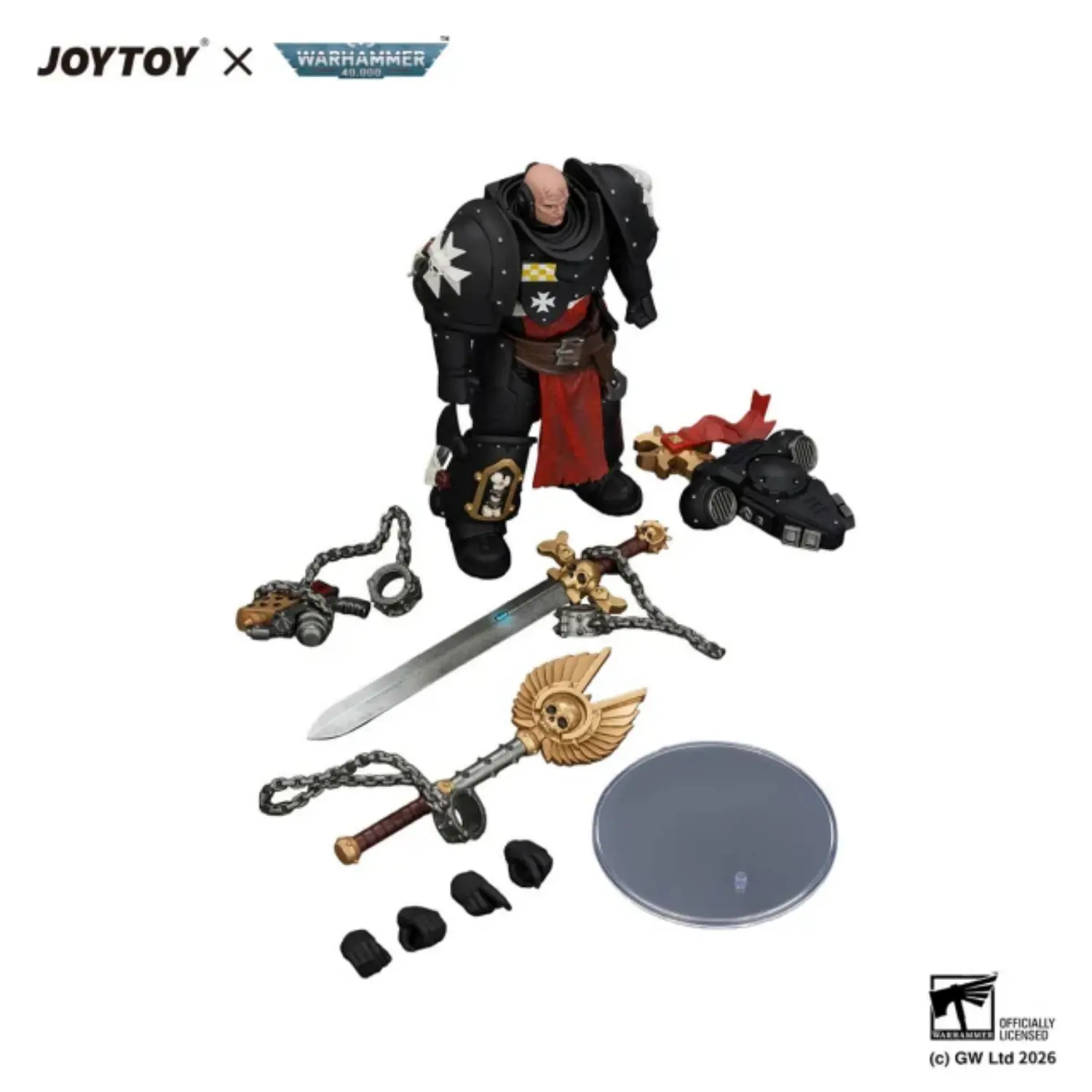 the parts of Action Figure - Black Templars Execrator 1 with Crozius Arcanum and Master-Crafted Power Weapon 1 18 - JOYTOY Warhammer 40K in white background The Parts Of Action Figure Black Templars Execrator 1 With Crozius Arcanum And Master Crafted Power Weapon 1 18 Joytoy Warhammer 40k In White Background